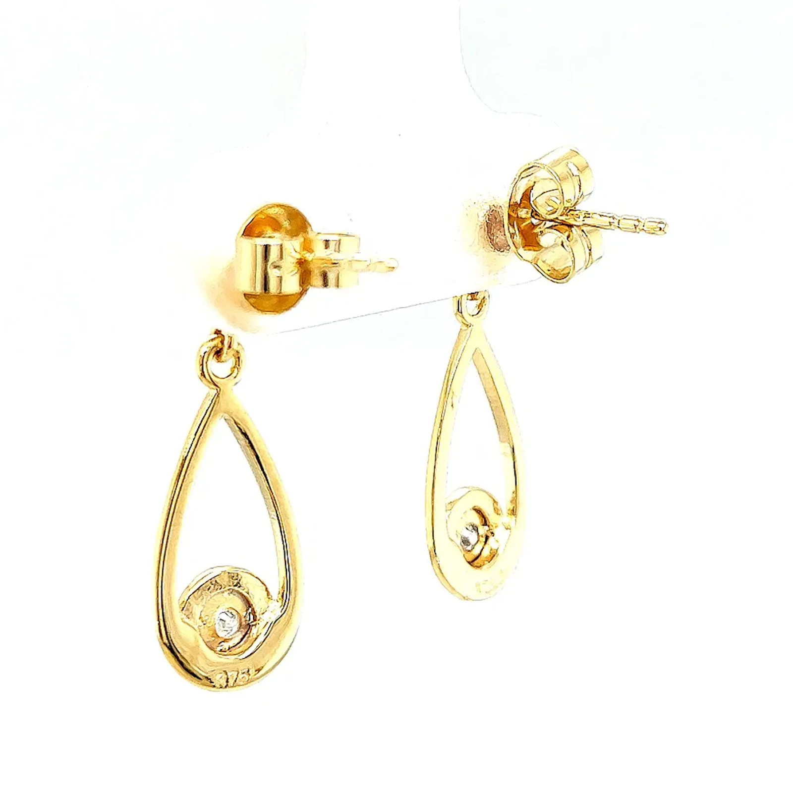 9ct Yellow Gold Round Brilliant Cut & Diamond Set Drop Earrings