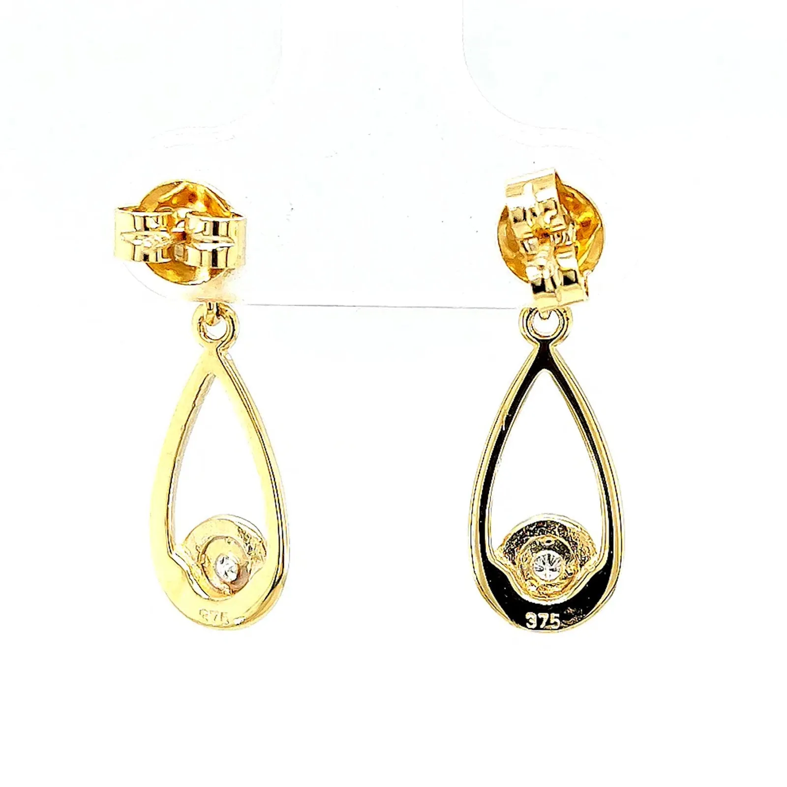 9ct Yellow Gold Round Brilliant Cut & Diamond Set Drop Earrings