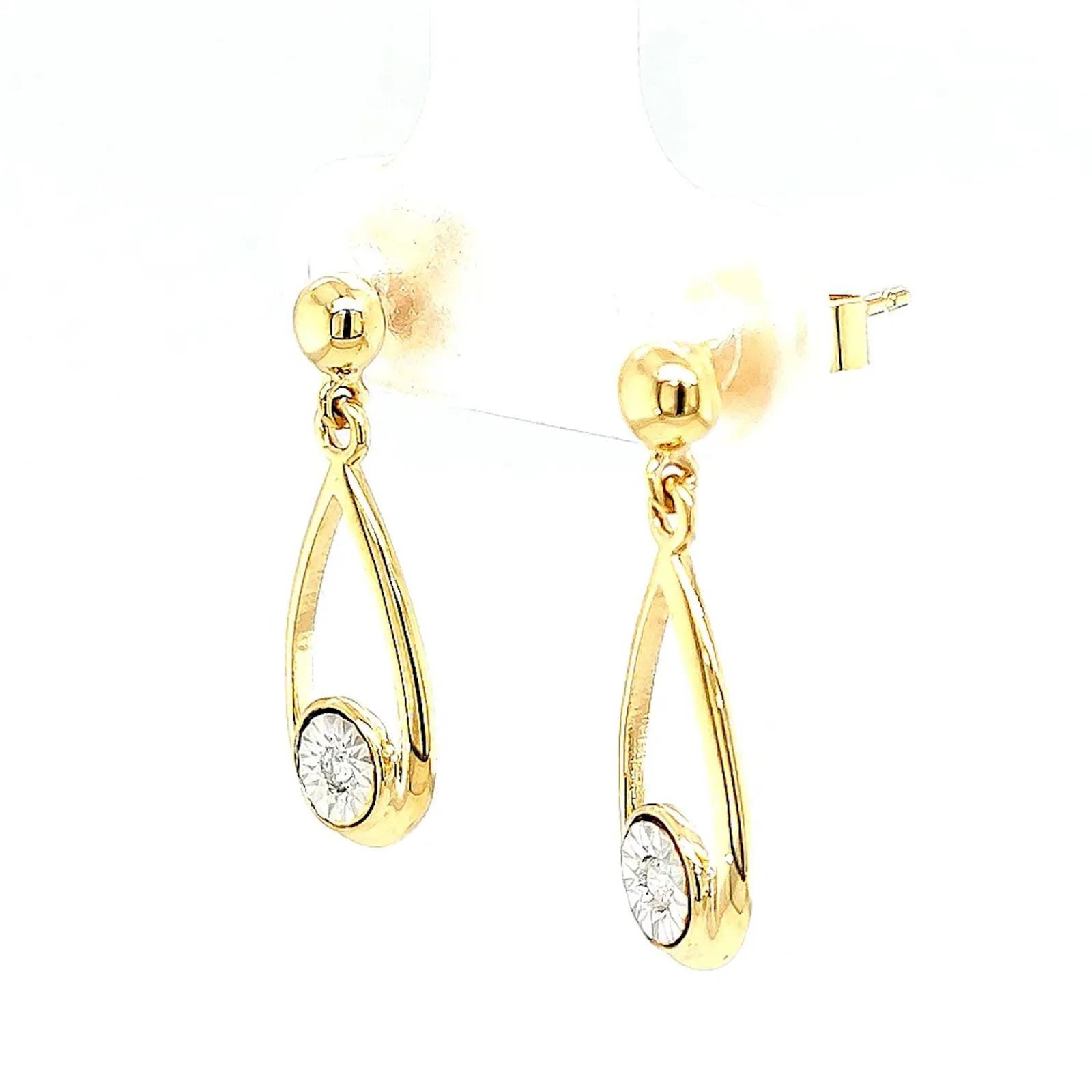 9ct Yellow Gold Round Brilliant Cut & Diamond Set Drop Earrings