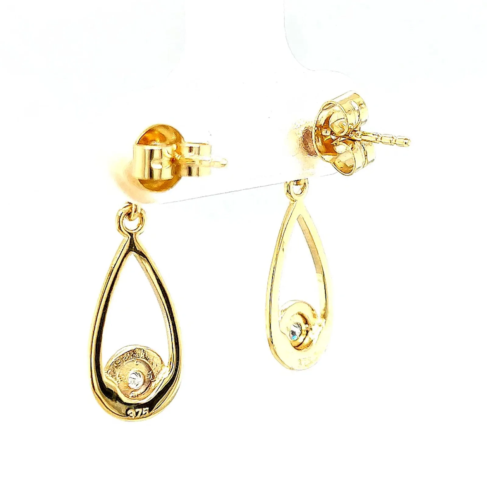 9ct Yellow Gold Round Brilliant Cut & Diamond Set Drop Earrings