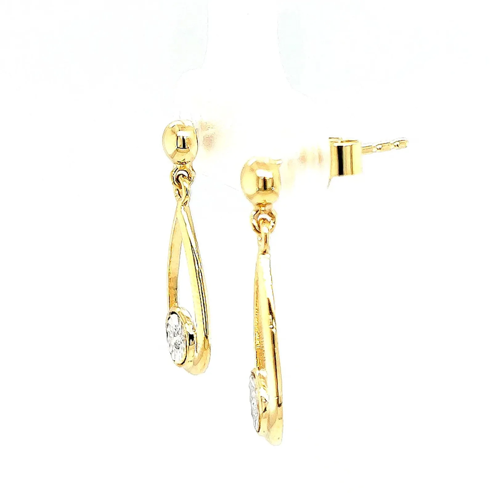 9ct Yellow Gold Round Brilliant Cut & Diamond Set Drop Earrings