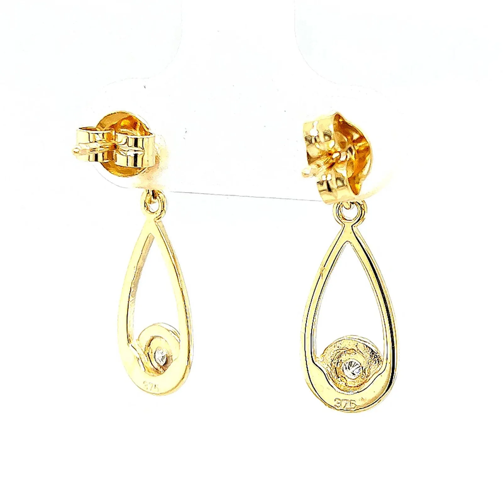 9ct Yellow Gold Round Brilliant Cut & Diamond Set Drop Earrings