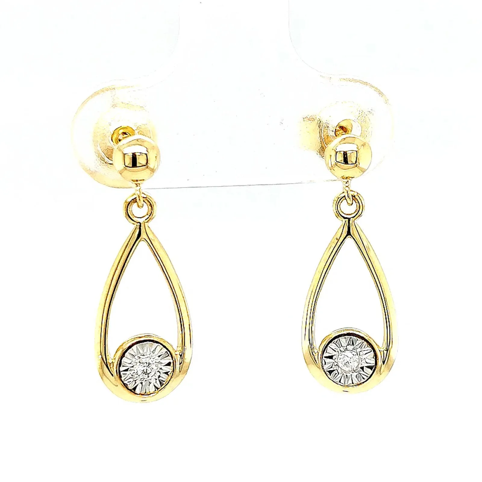 9ct Yellow Gold Round Brilliant Cut & Diamond Set Drop Earrings