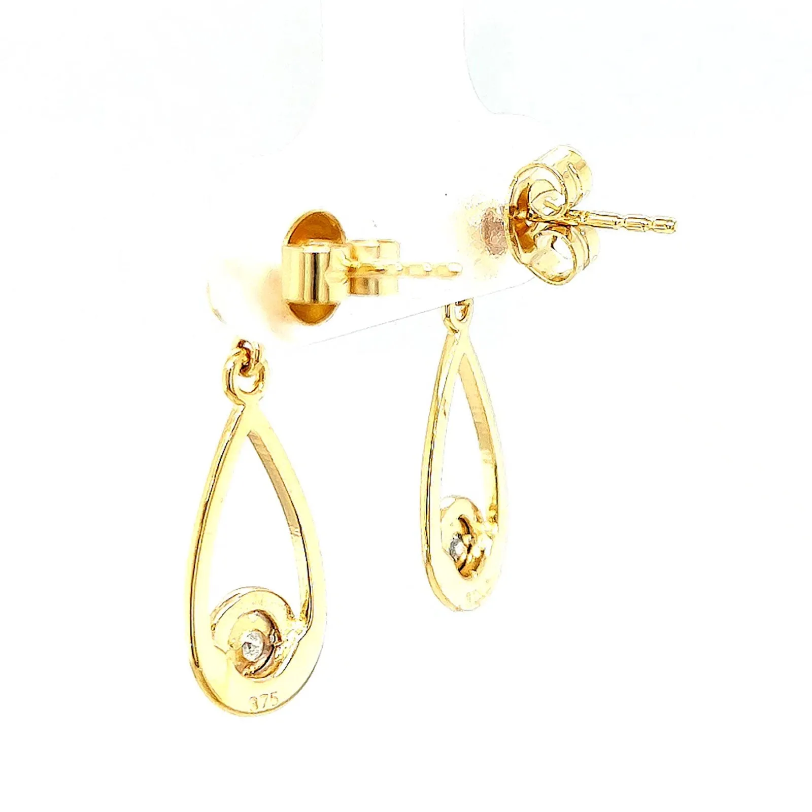 9ct Yellow Gold Round Brilliant Cut & Diamond Set Drop Earrings