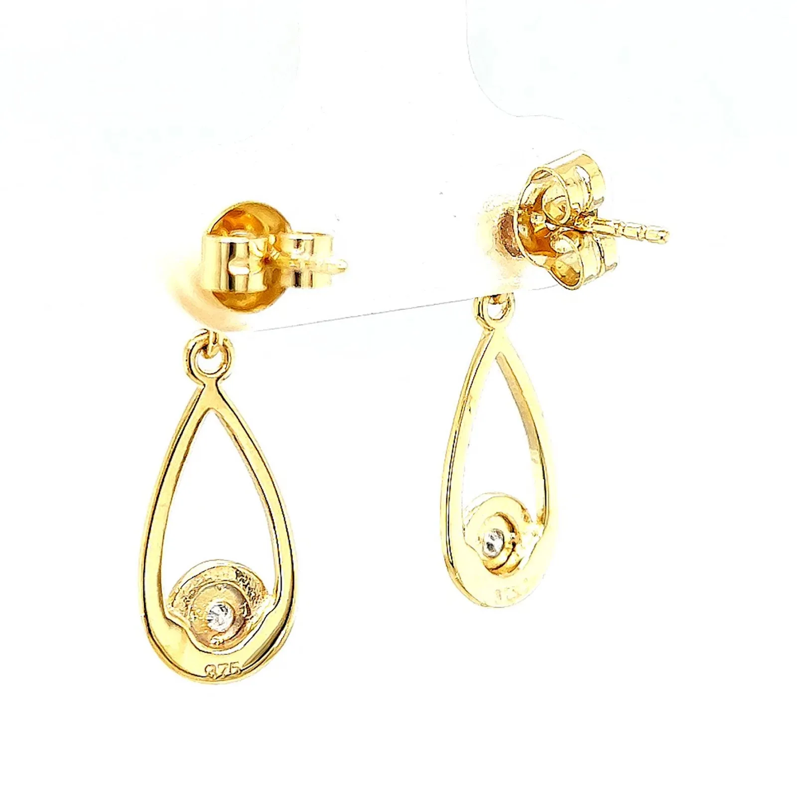 9ct Yellow Gold Round Brilliant Cut & Diamond Set Drop Earrings