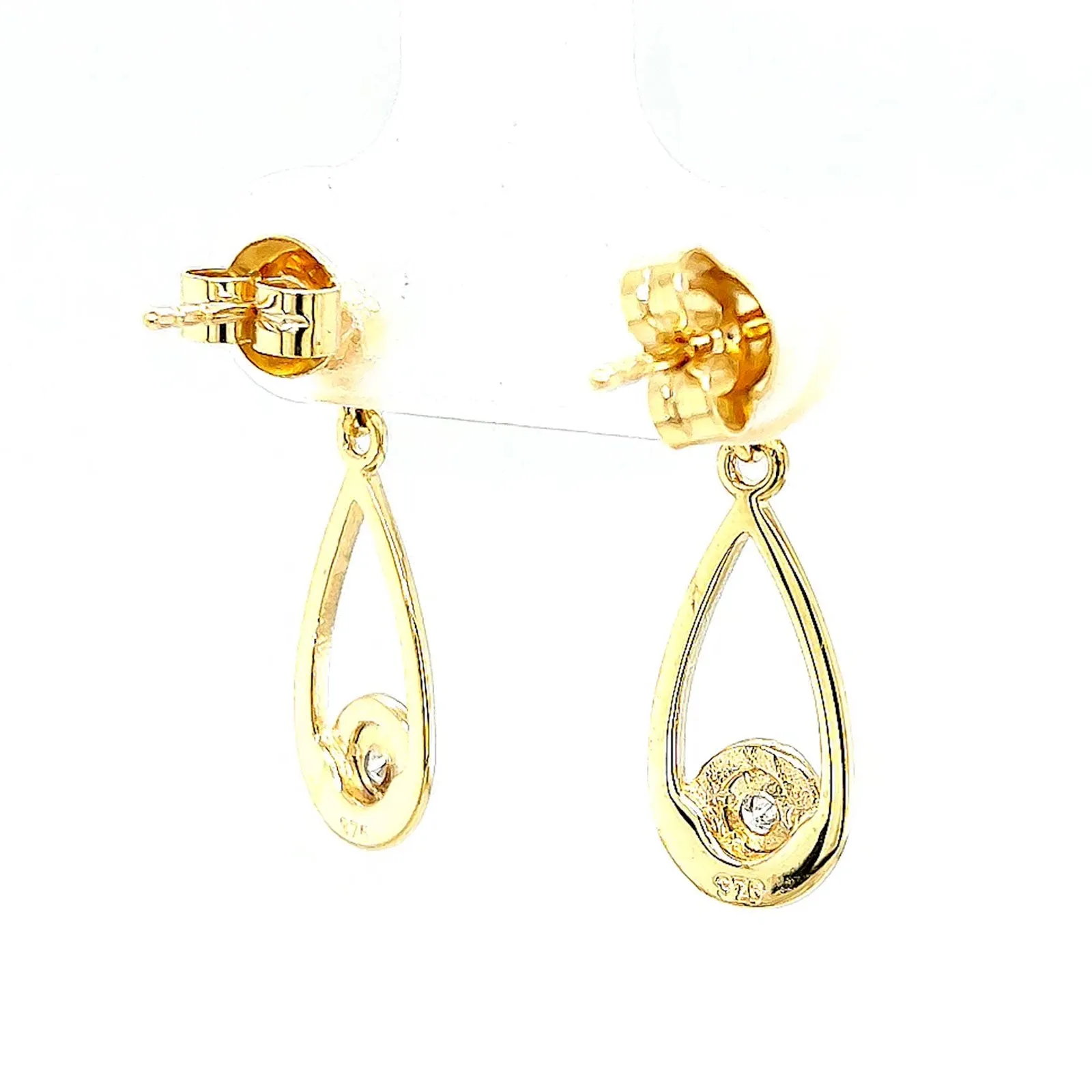 9ct Yellow Gold Round Brilliant Cut & Diamond Set Drop Earrings