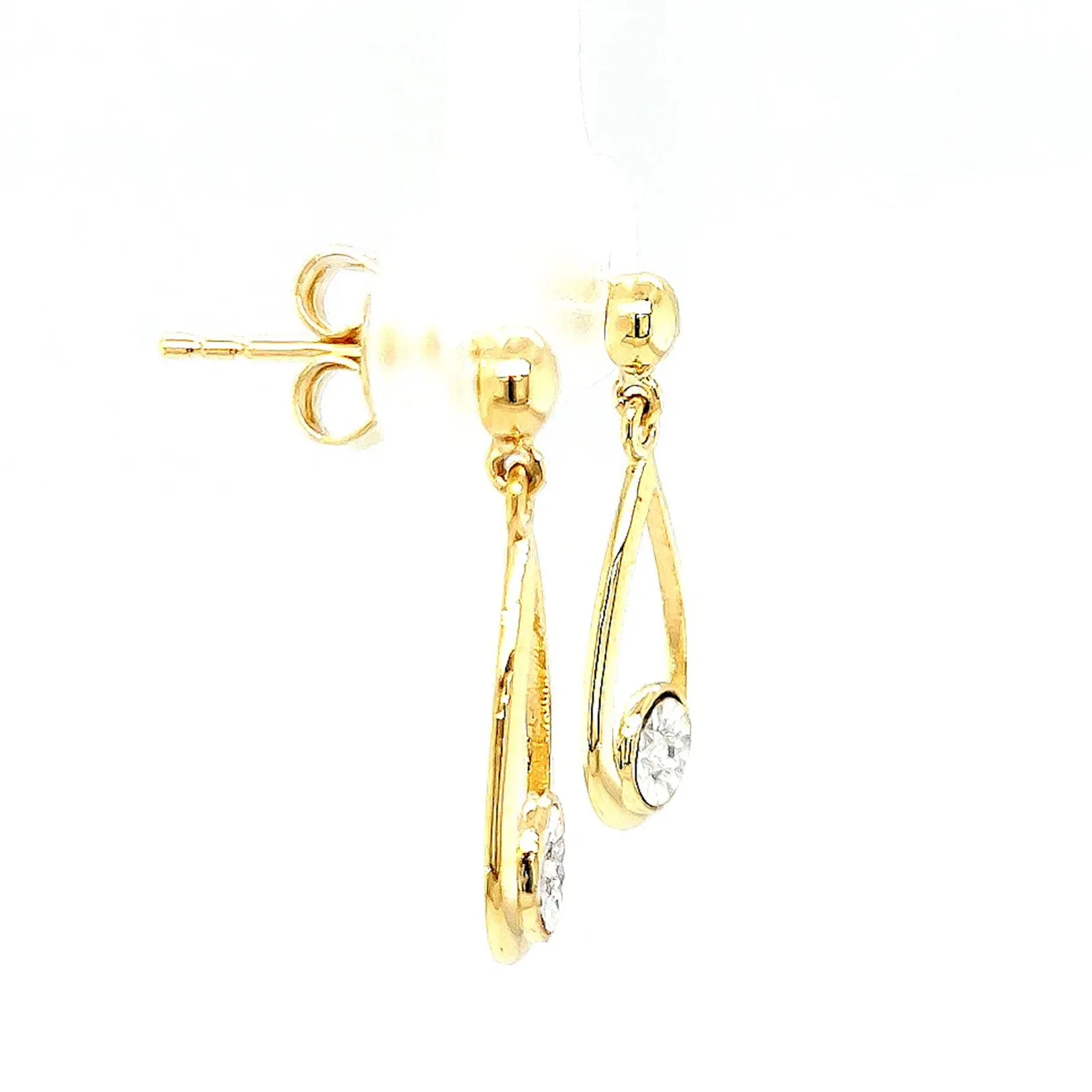 9ct Yellow Gold Round Brilliant Cut & Diamond Set Drop Earrings