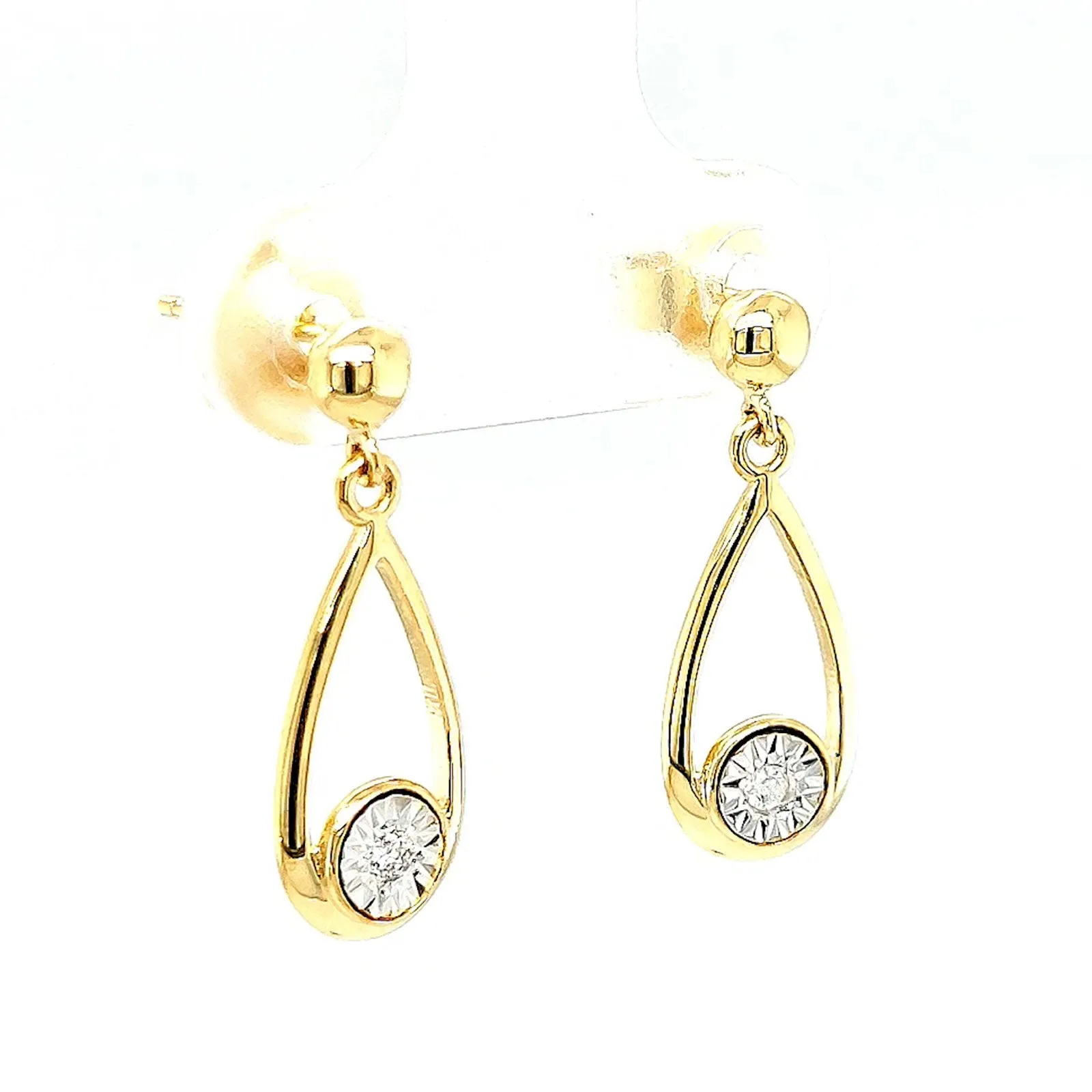 9ct Yellow Gold Round Brilliant Cut & Diamond Set Drop Earrings