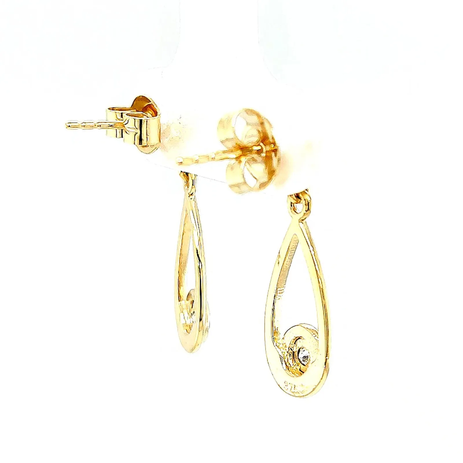 9ct Yellow Gold Round Brilliant Cut & Diamond Set Drop Earrings