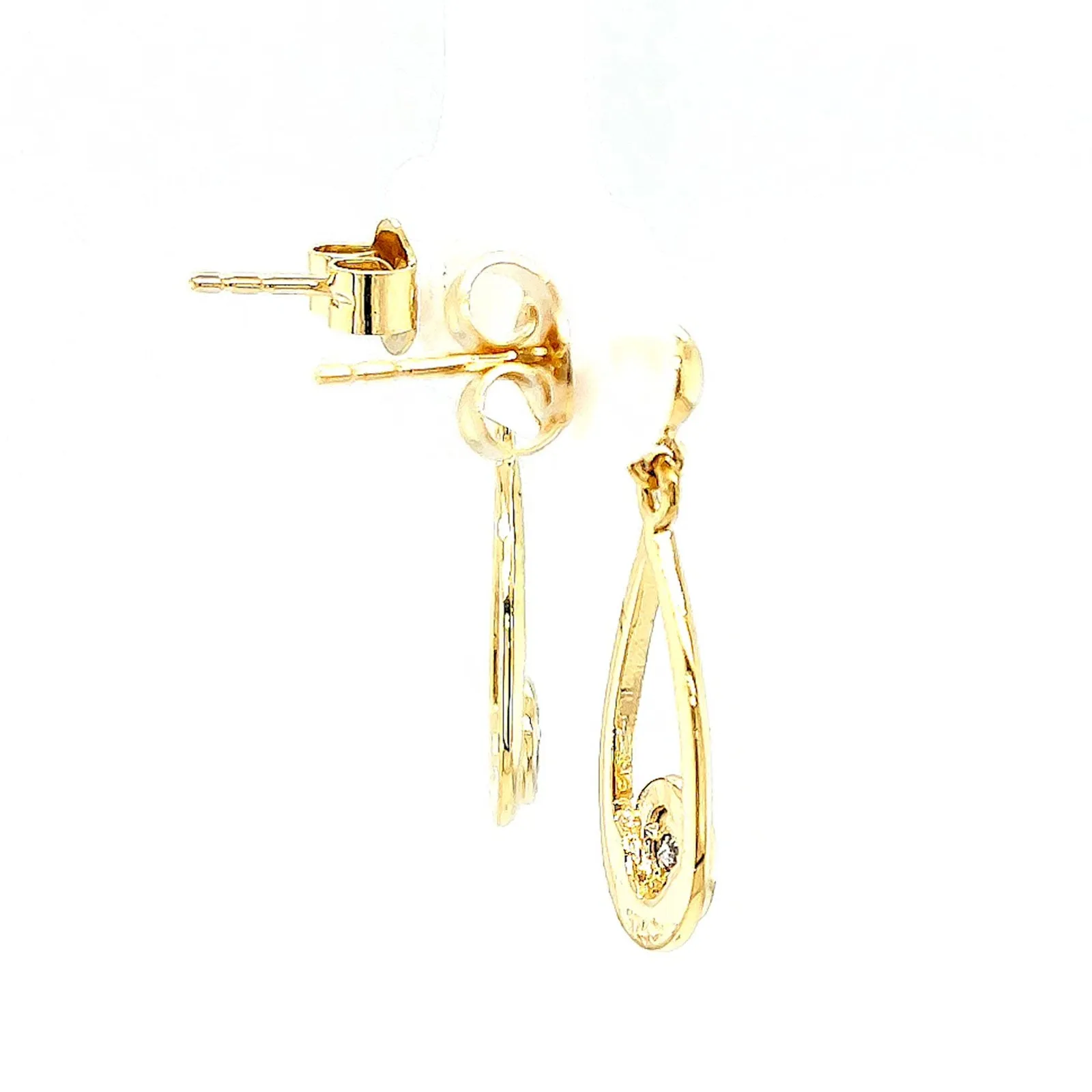 9ct Yellow Gold Round Brilliant Cut & Diamond Set Drop Earrings