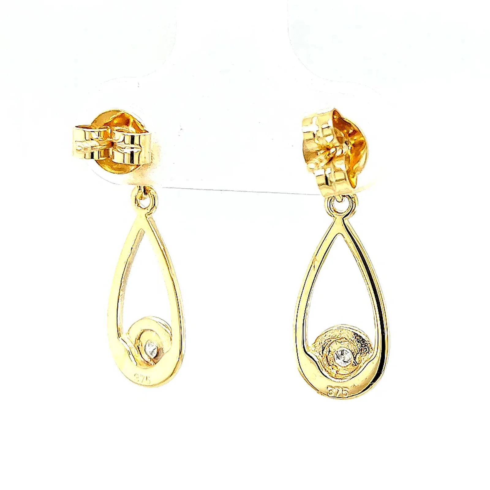 9ct Yellow Gold Round Brilliant Cut & Diamond Set Drop Earrings