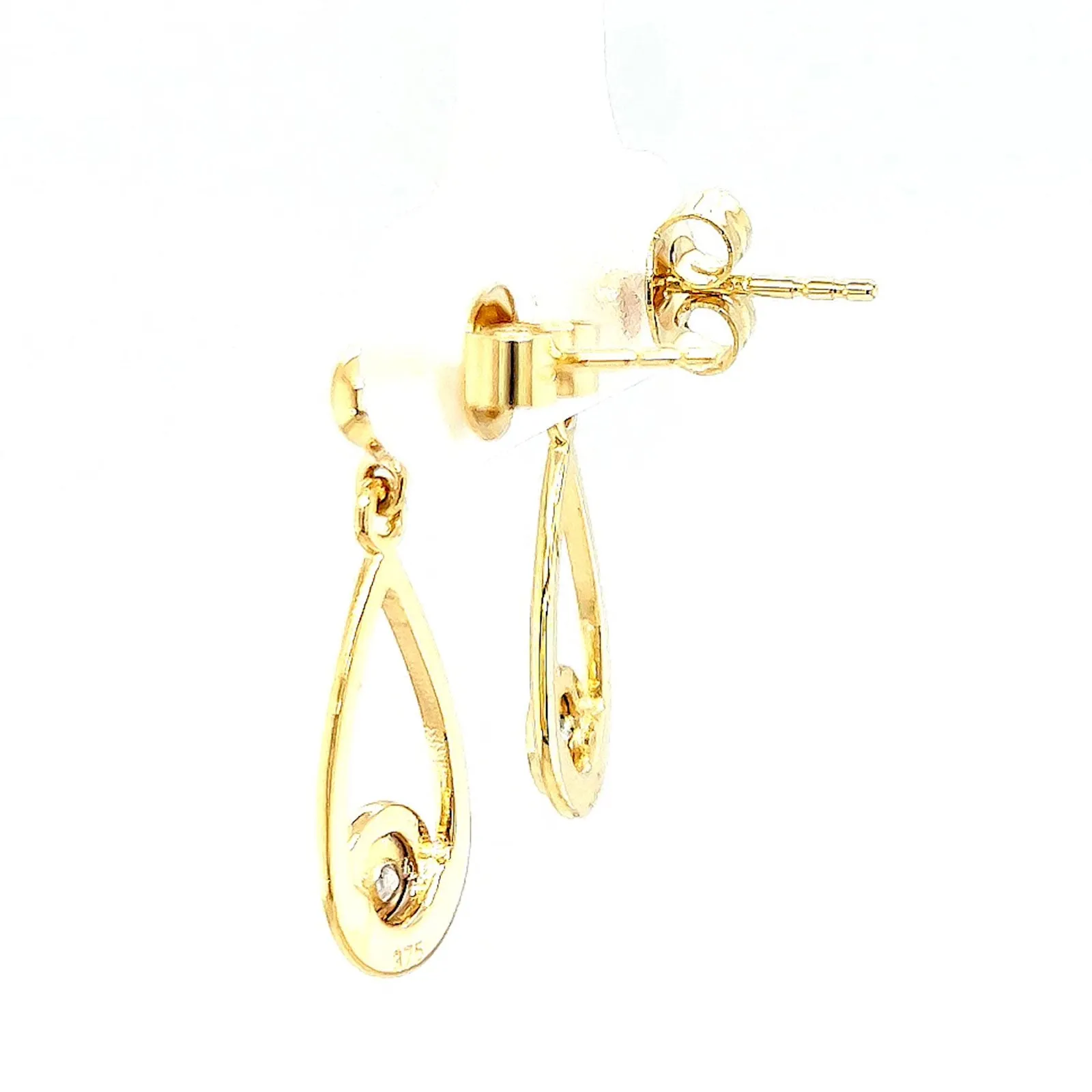 9ct Yellow Gold Round Brilliant Cut & Diamond Set Drop Earrings