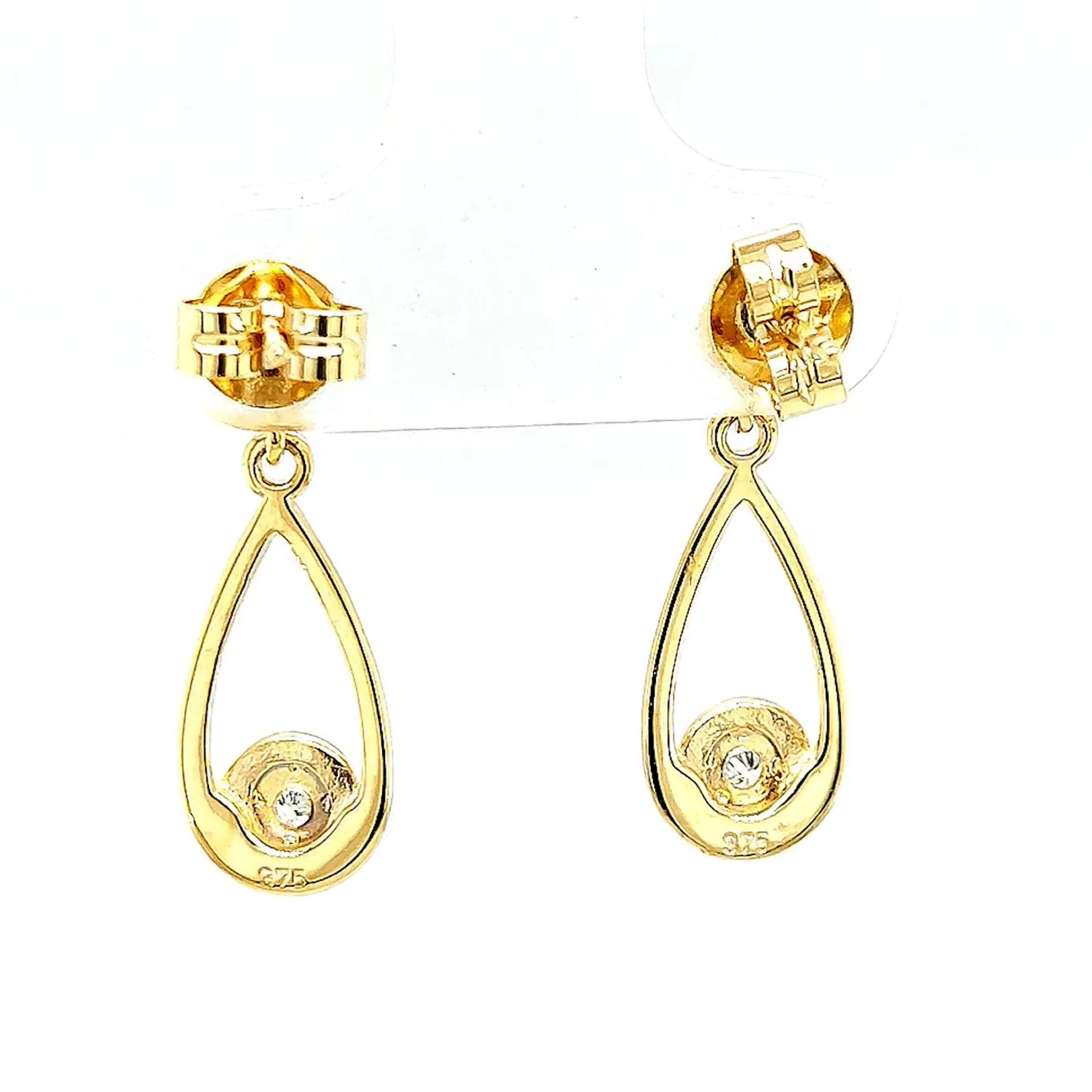 9ct Yellow Gold Round Brilliant Cut & Diamond Set Drop Earrings