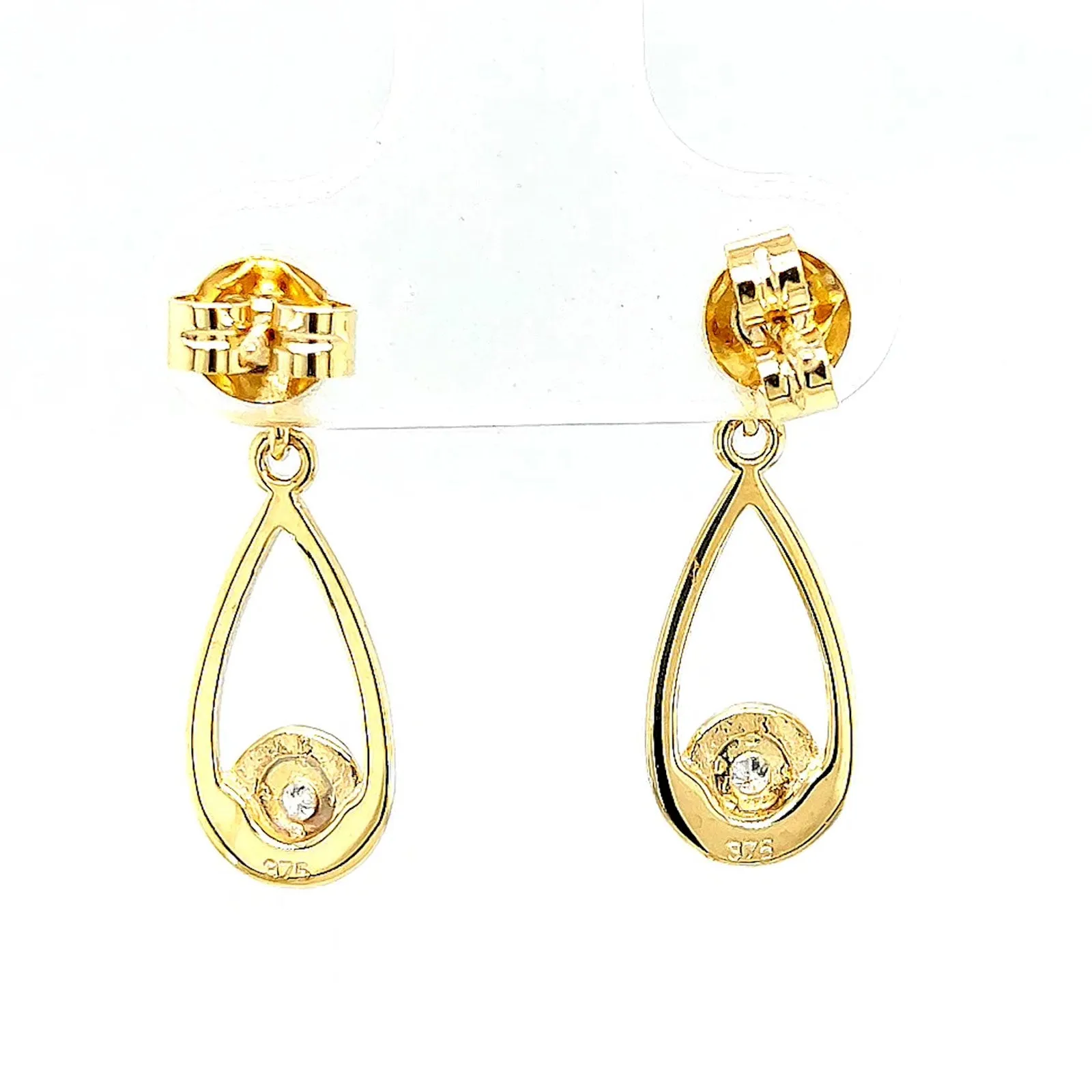 9ct Yellow Gold Round Brilliant Cut & Diamond Set Drop Earrings