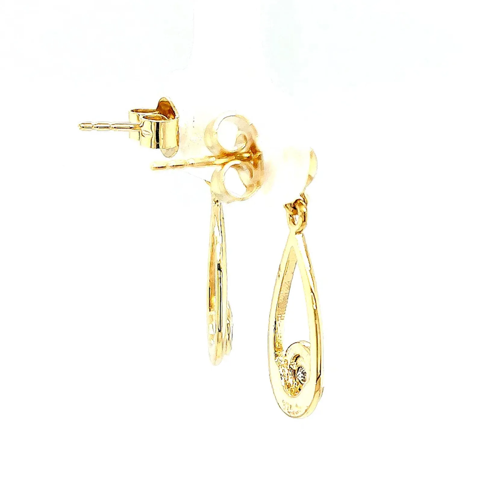 9ct Yellow Gold Round Brilliant Cut & Diamond Set Drop Earrings