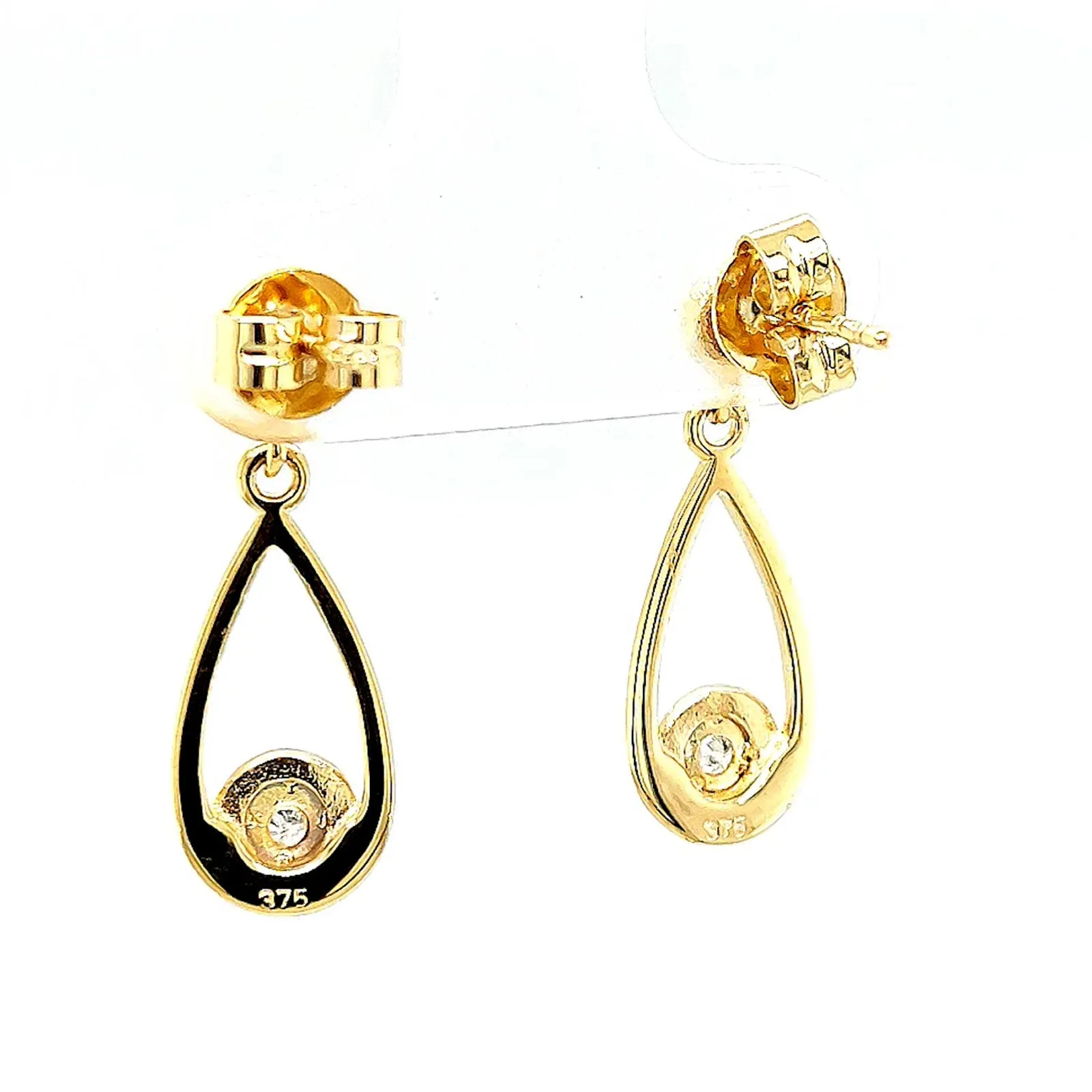 9ct Yellow Gold Round Brilliant Cut & Diamond Set Drop Earrings