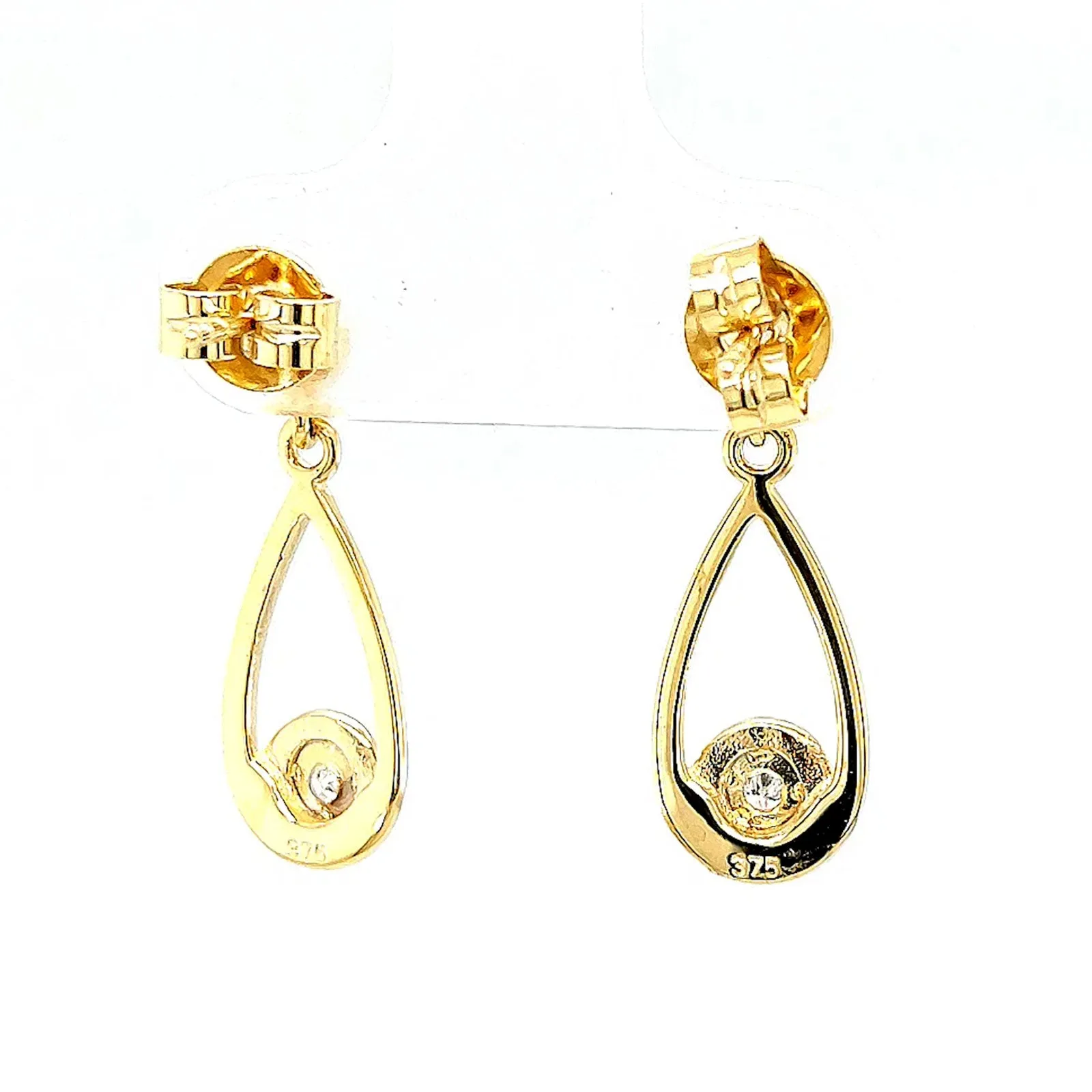 9ct Yellow Gold Round Brilliant Cut & Diamond Set Drop Earrings