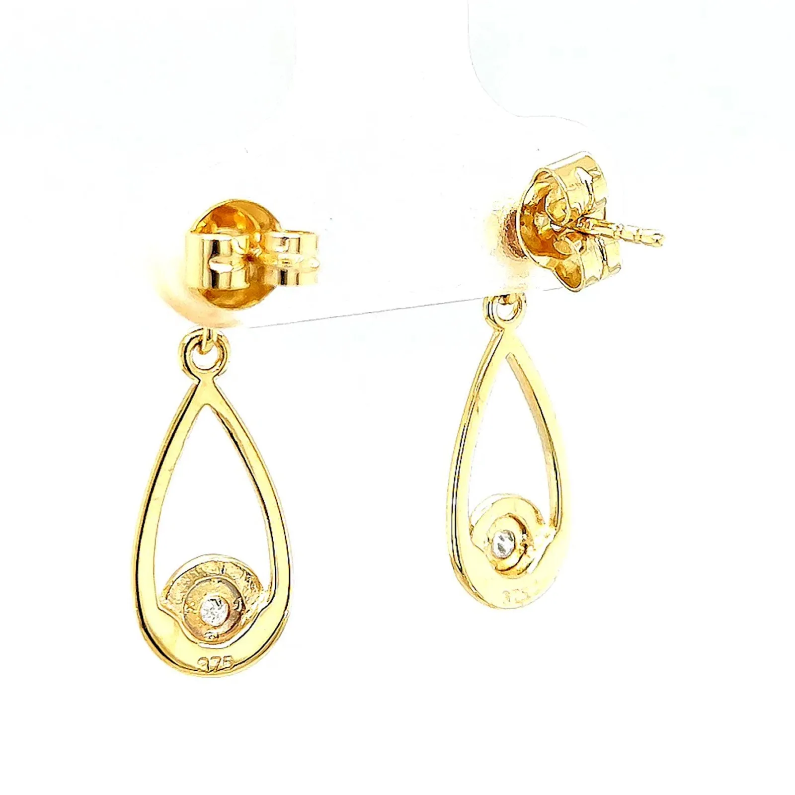 9ct Yellow Gold Round Brilliant Cut & Diamond Set Drop Earrings