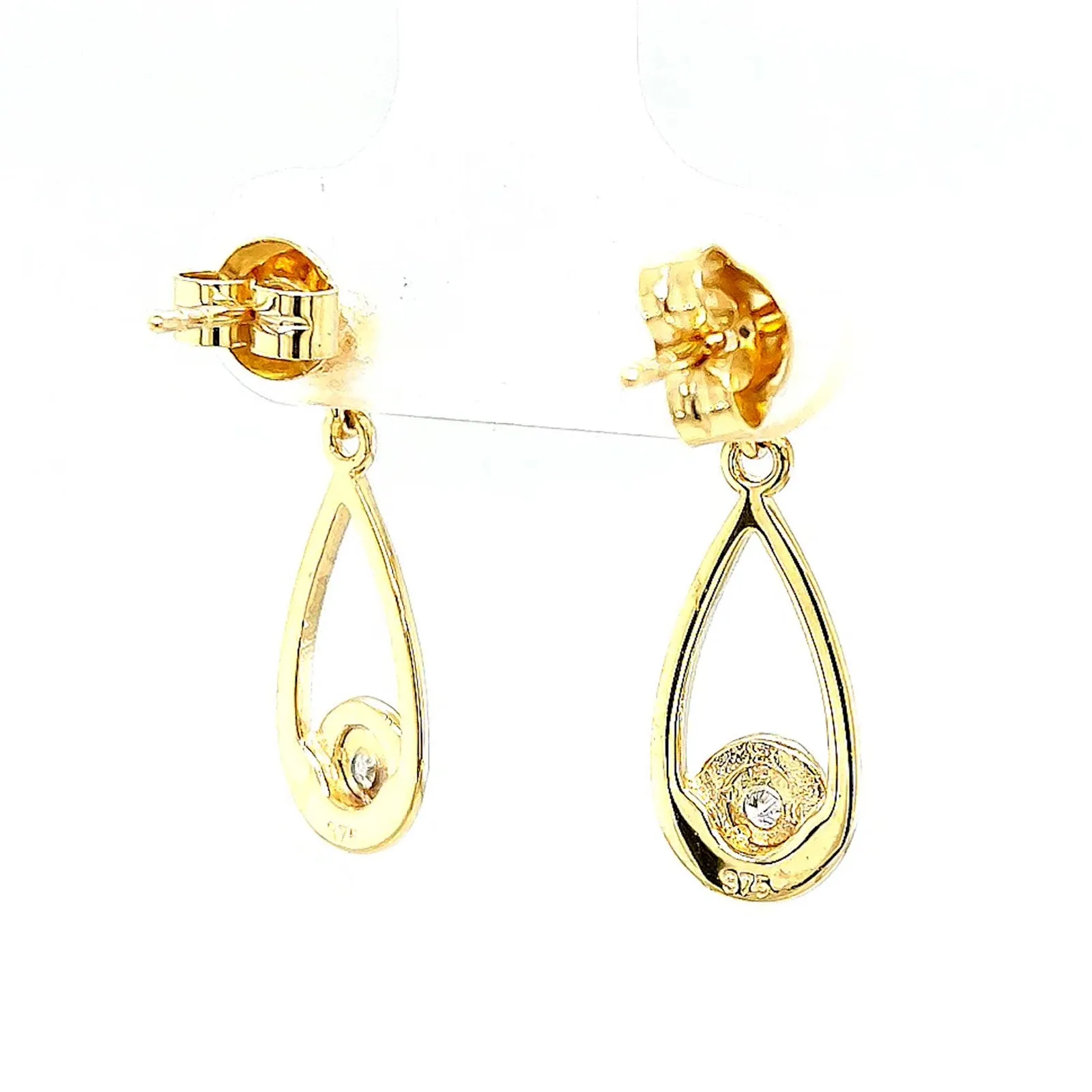 9ct Yellow Gold Round Brilliant Cut & Diamond Set Drop Earrings