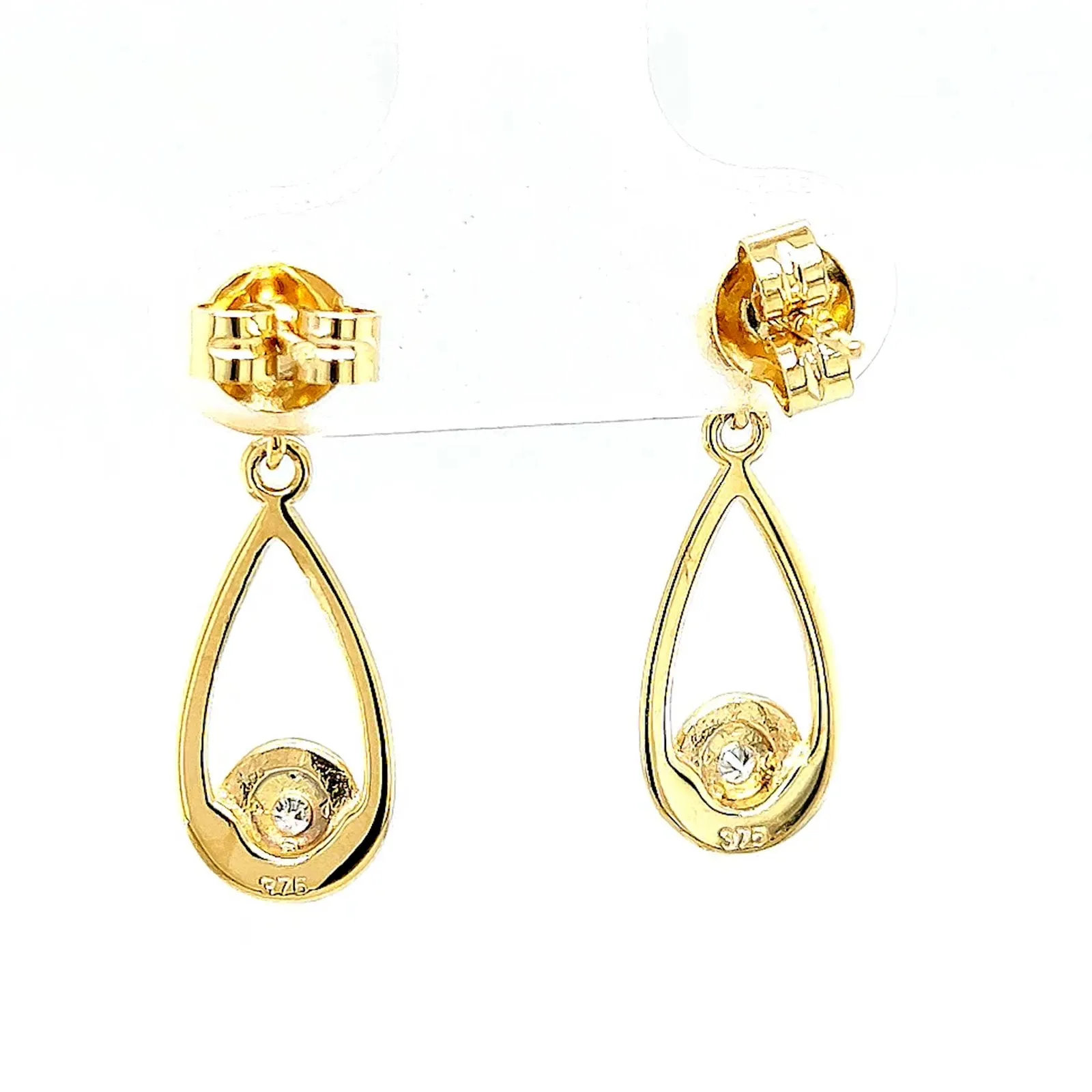 9ct Yellow Gold Round Brilliant Cut & Diamond Set Drop Earrings