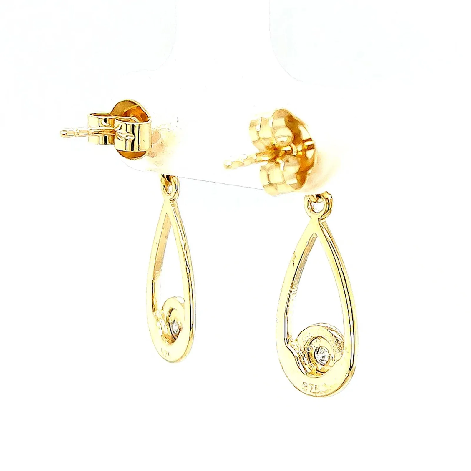 9ct Yellow Gold Round Brilliant Cut & Diamond Set Drop Earrings