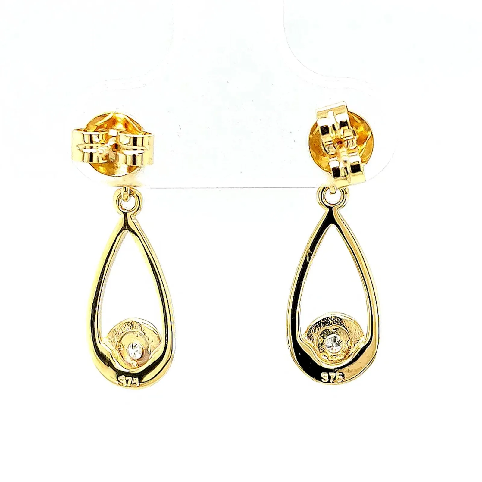 9ct Yellow Gold Round Brilliant Cut & Diamond Set Drop Earrings