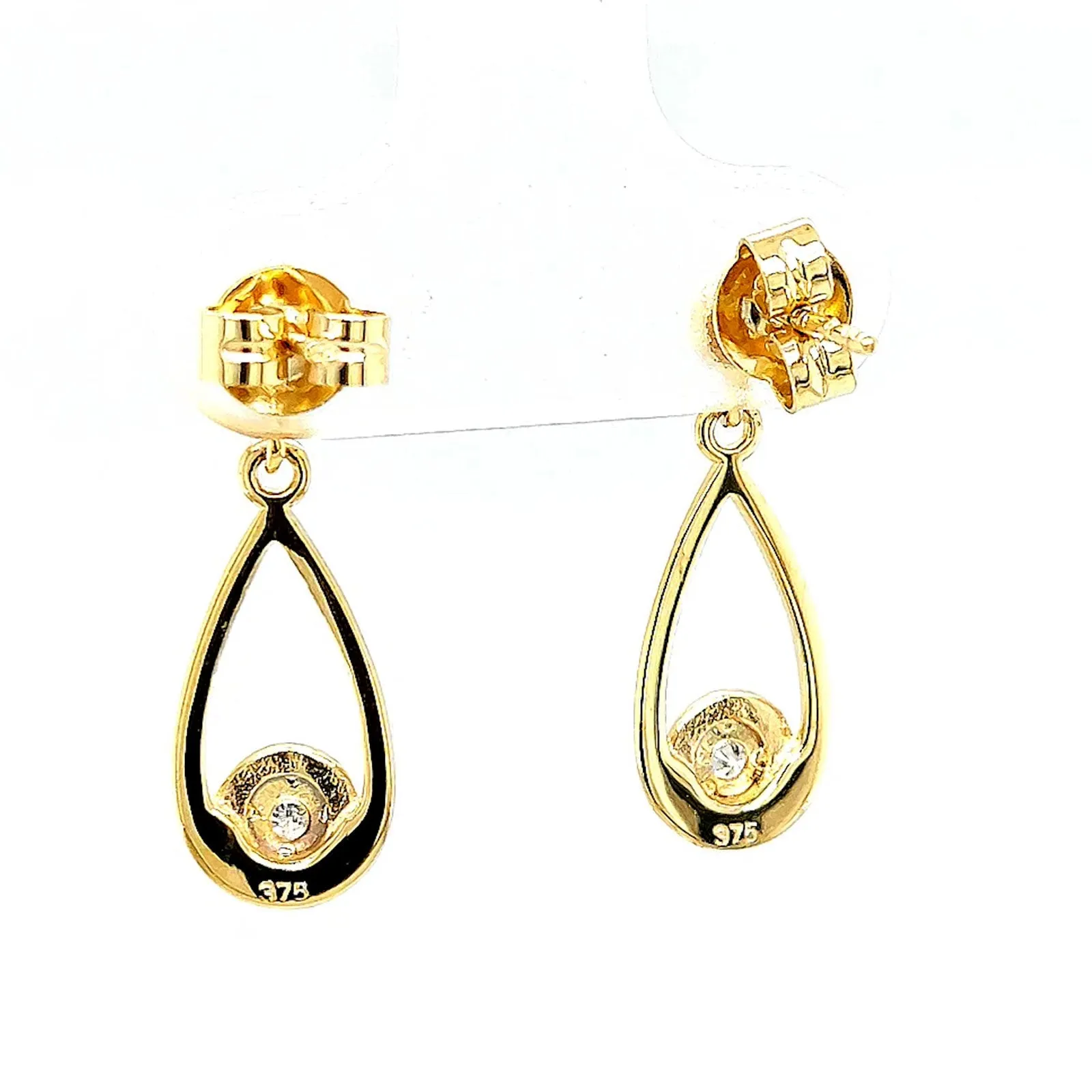 9ct Yellow Gold Round Brilliant Cut & Diamond Set Drop Earrings