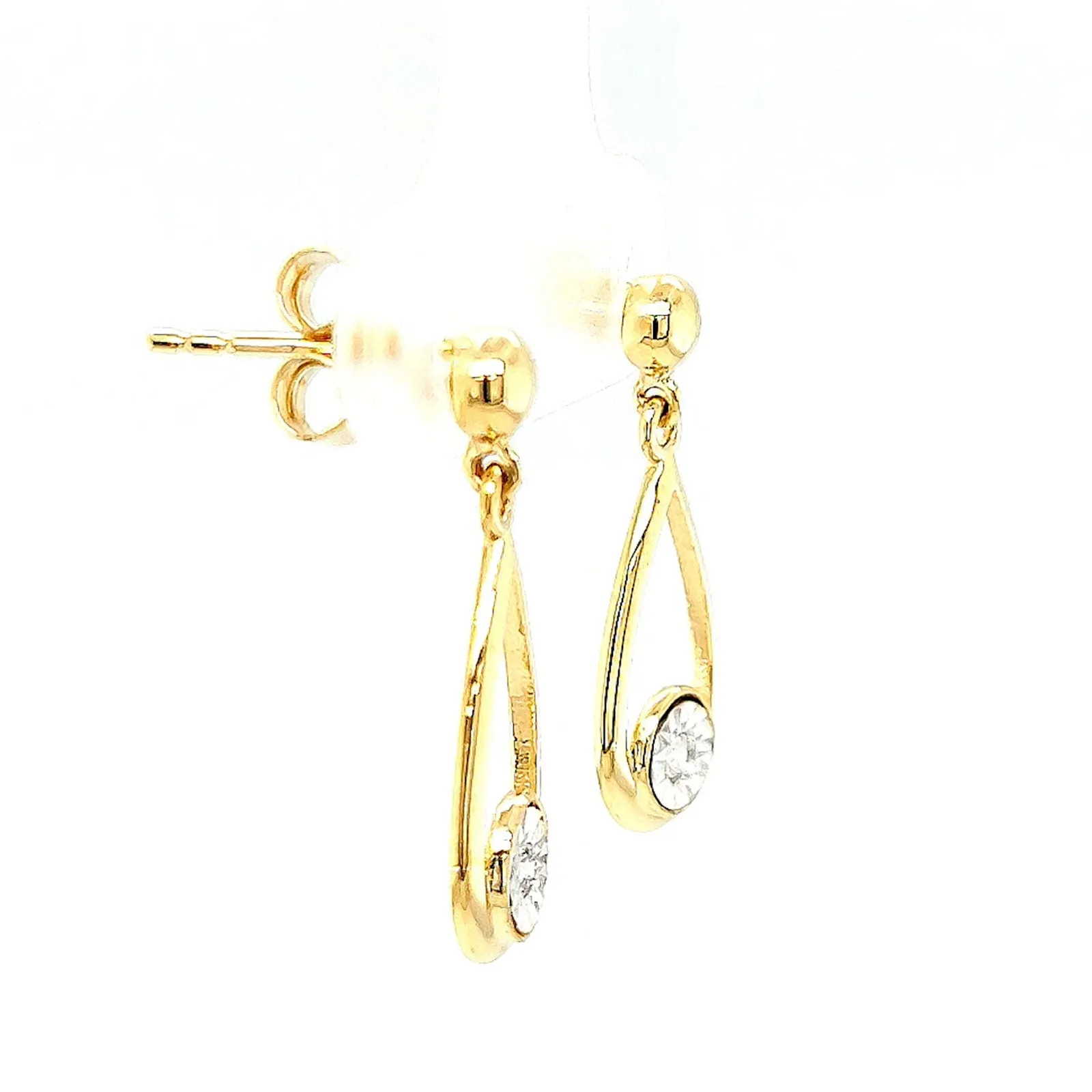 9ct Yellow Gold Round Brilliant Cut & Diamond Set Drop Earrings