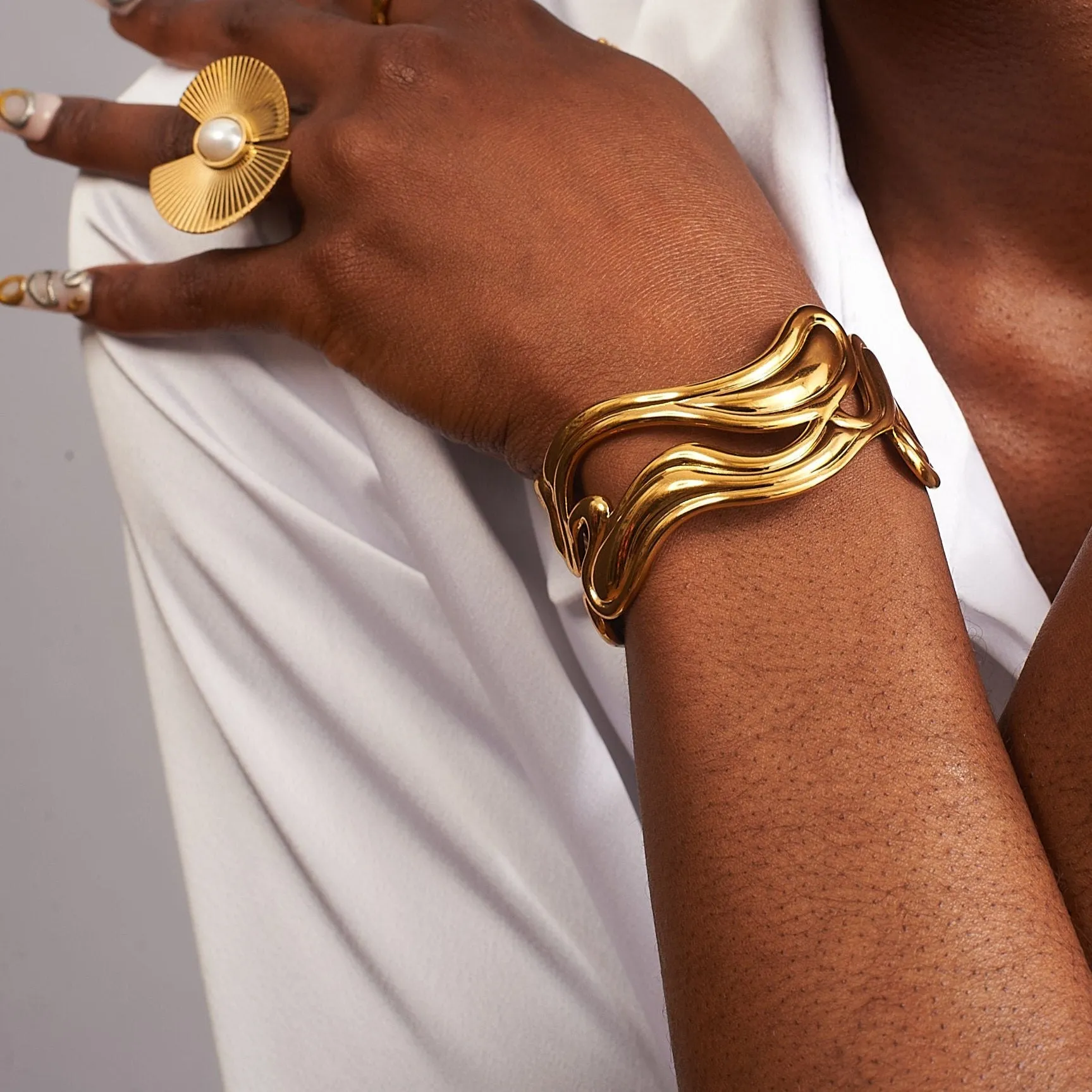 Abstract 18k Gold Cuff Bracelet