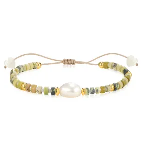 Adjustable Healing Crystal Bracelet Natural Lime-green Turquoise Gemstone Beads with Irregular Pearl