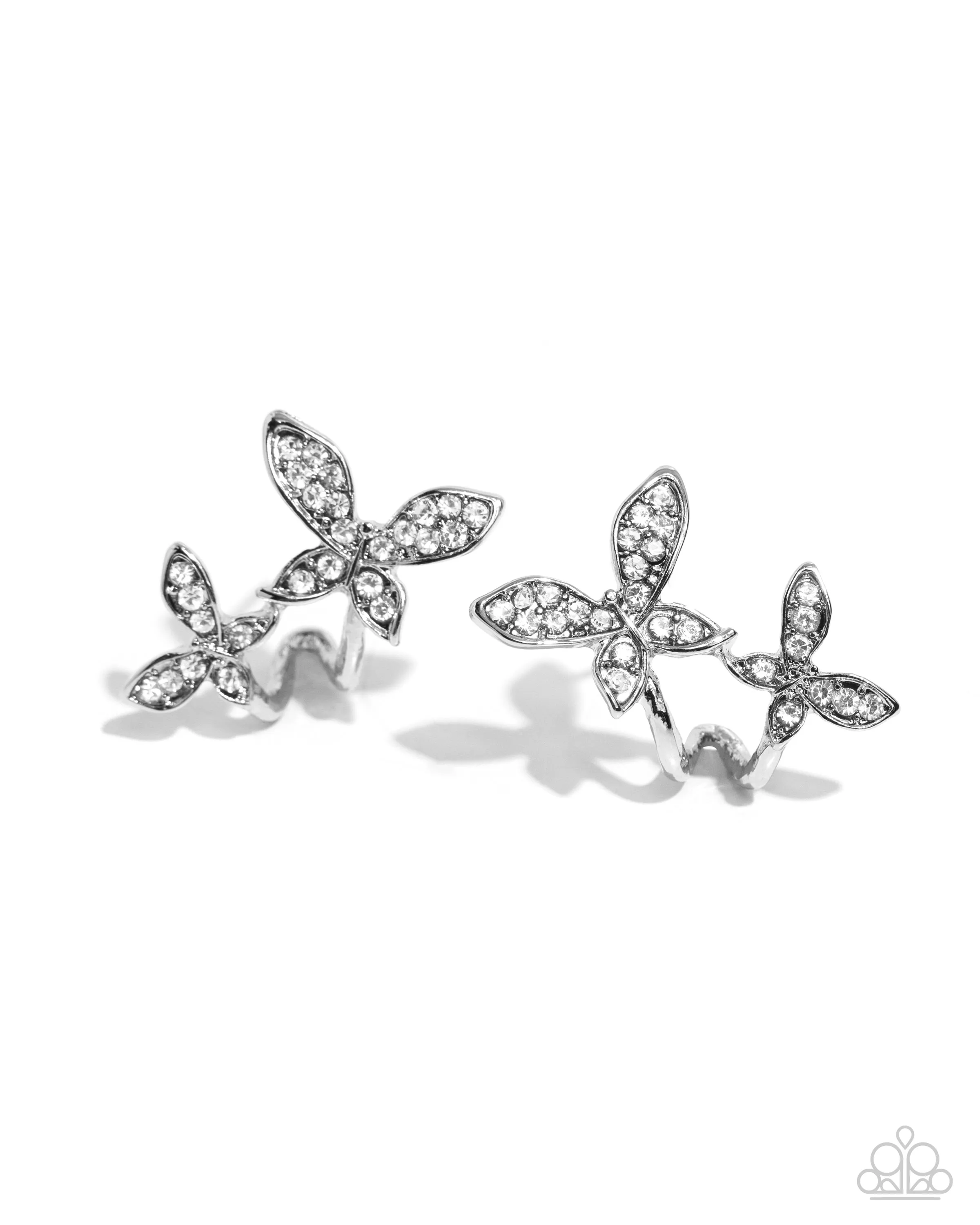 Adorably Aerial - White - Rhinestone Butterfly Paparazzi Hoop Earrings