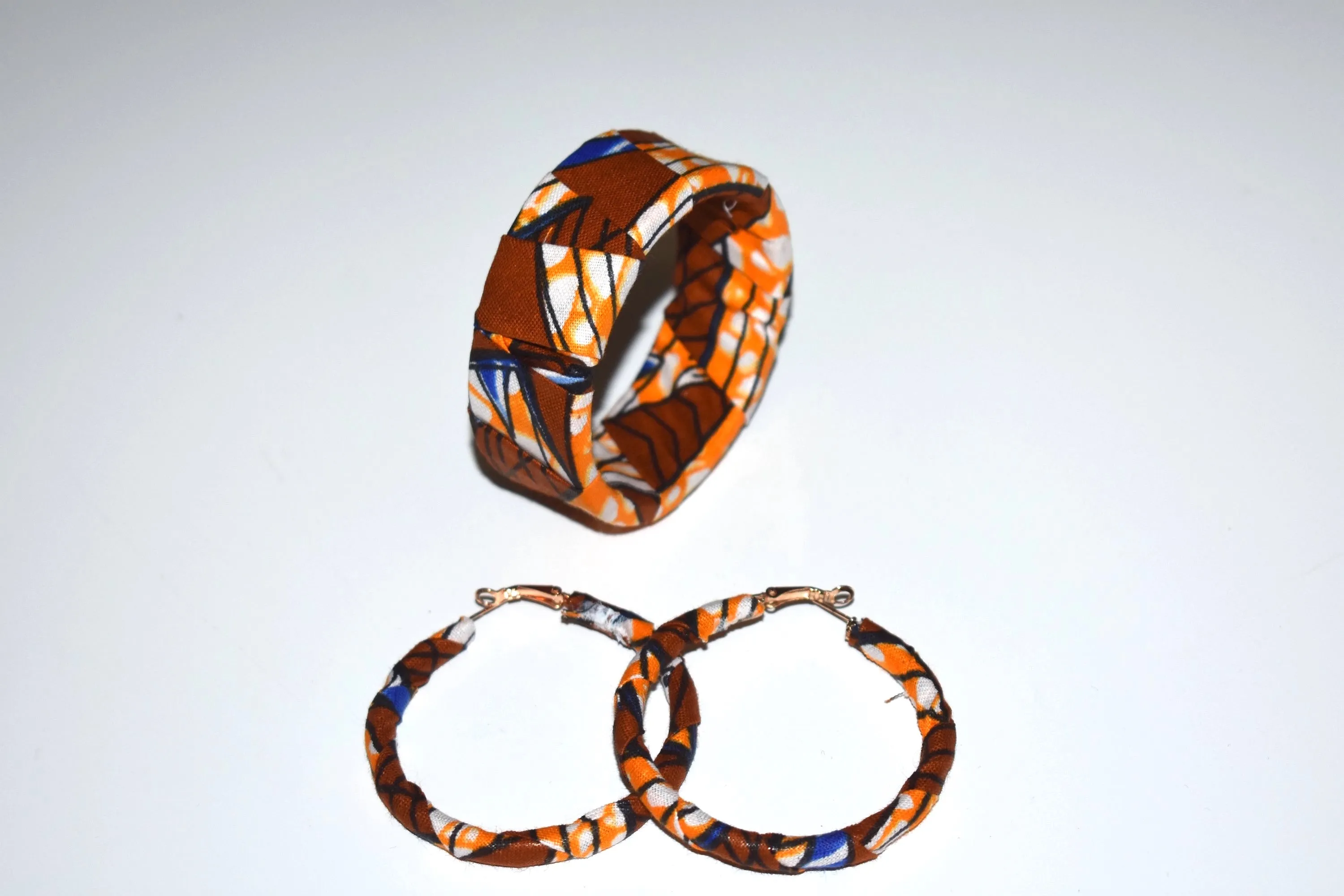 African Bracelet and Earrings Set Tribal Orange