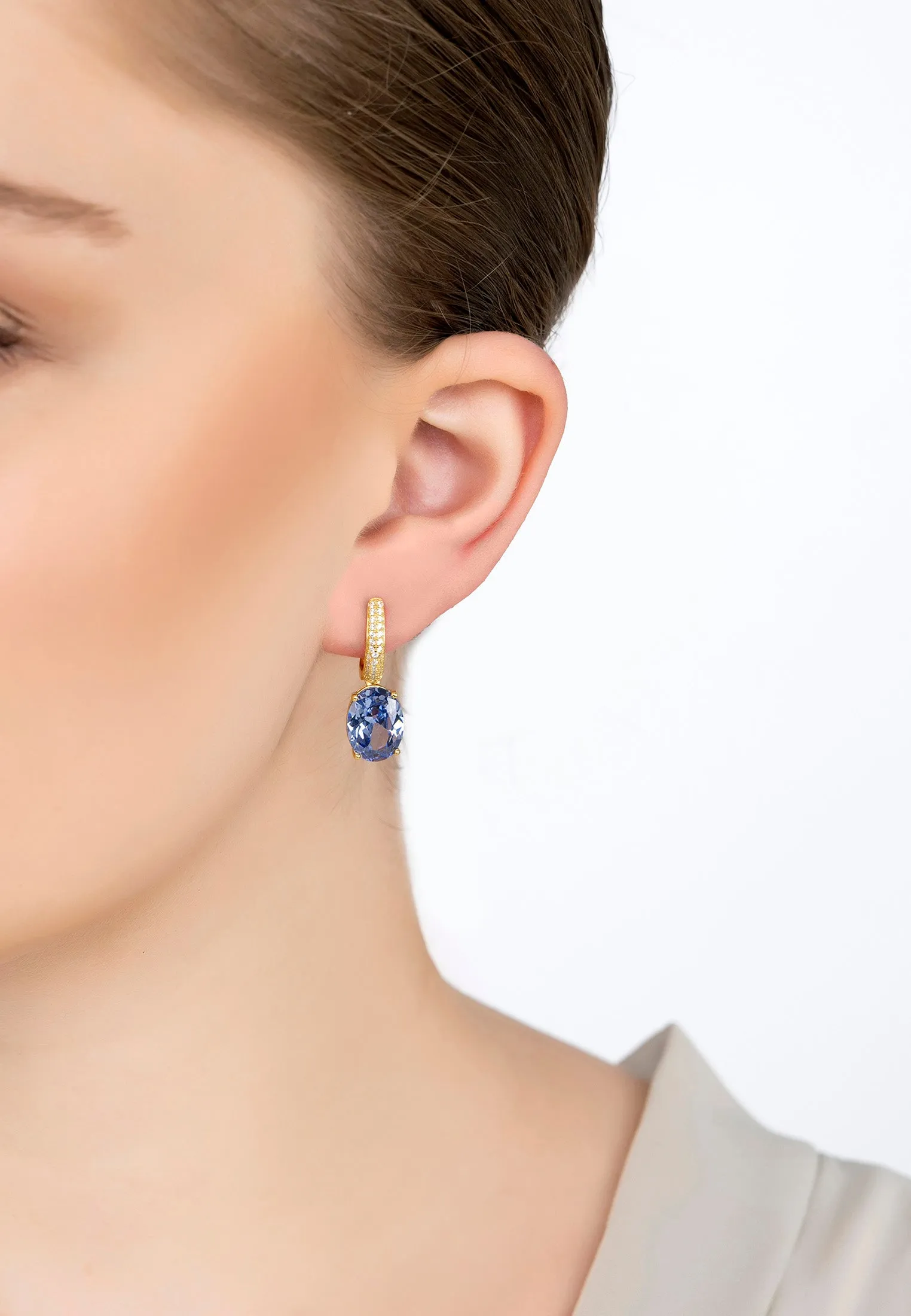 Alexandra Oval Drop Earrings Gold Tanzanite