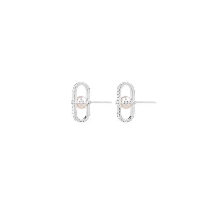 Allegory Major Pave Diamond & Pearl Geometric Cage Earrings