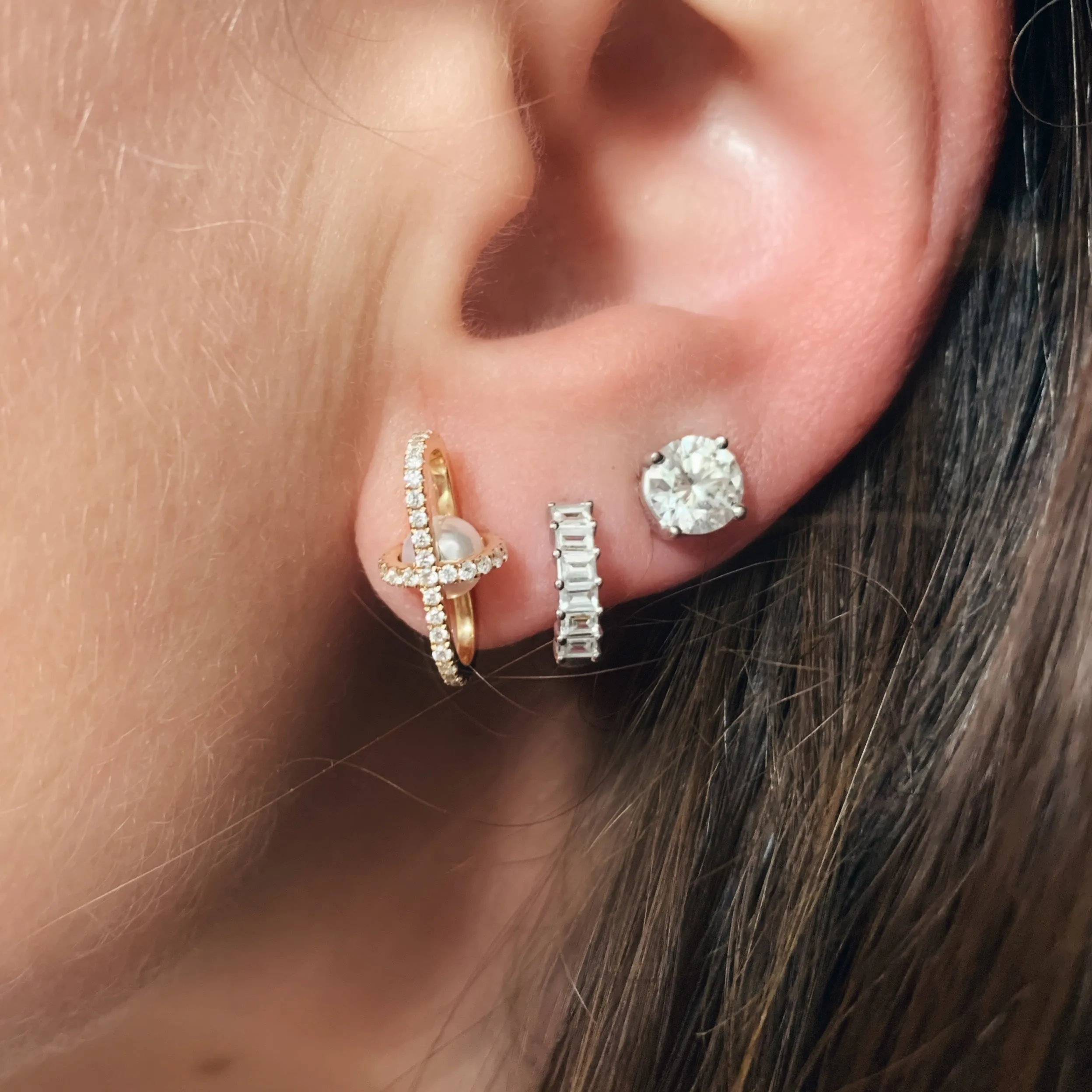 Allegory Major Pave Diamond & Pearl Geometric Cage Earrings