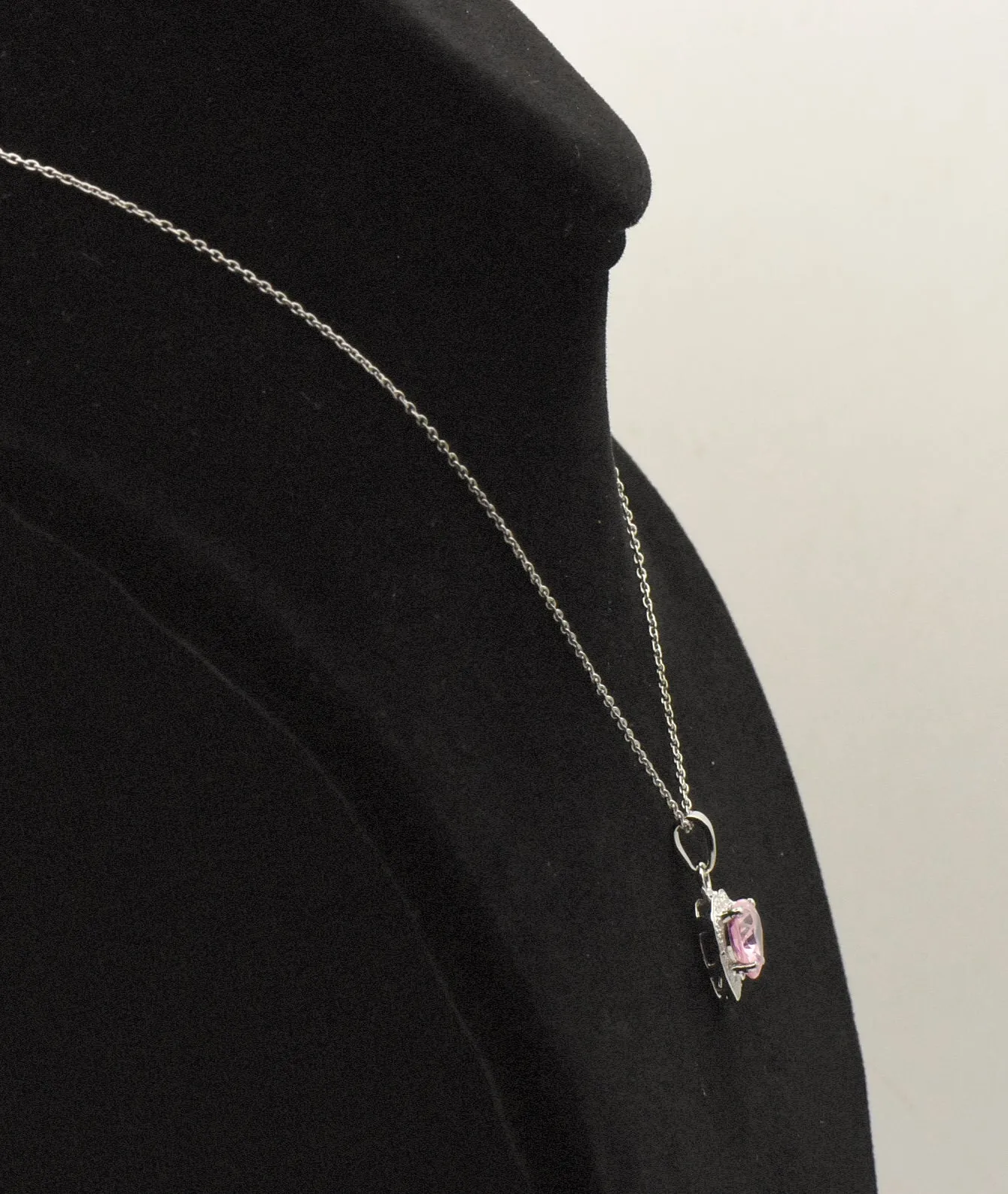 Amanda Rose Collection - Sterling Silver Pink Heart Glass Pendant Chain Necklace - 18"