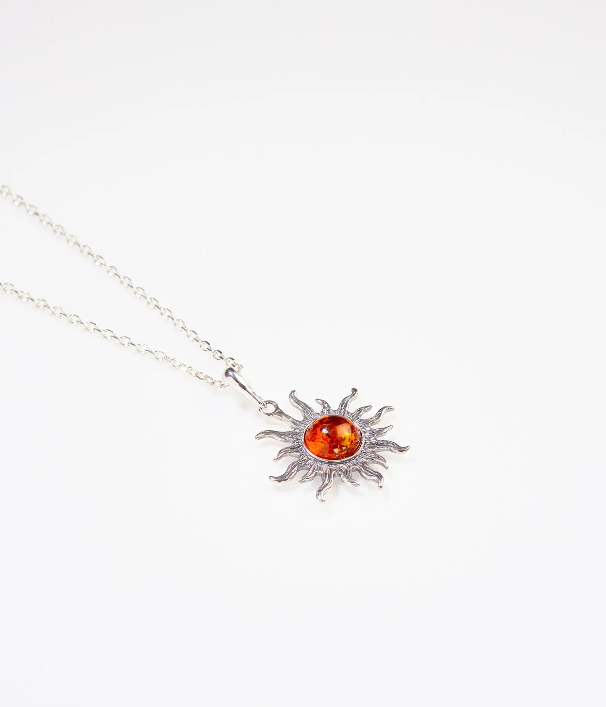 Amber Sun Charm Pendant - Radiant Baltic Amber & Intricate Sterling Silver, 45cm Anchor Chain