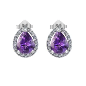 Amethyst and Diamond Stud Earrings in 10K White Gold