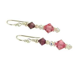 Amethyst Pink Crystal Beaded Earrings