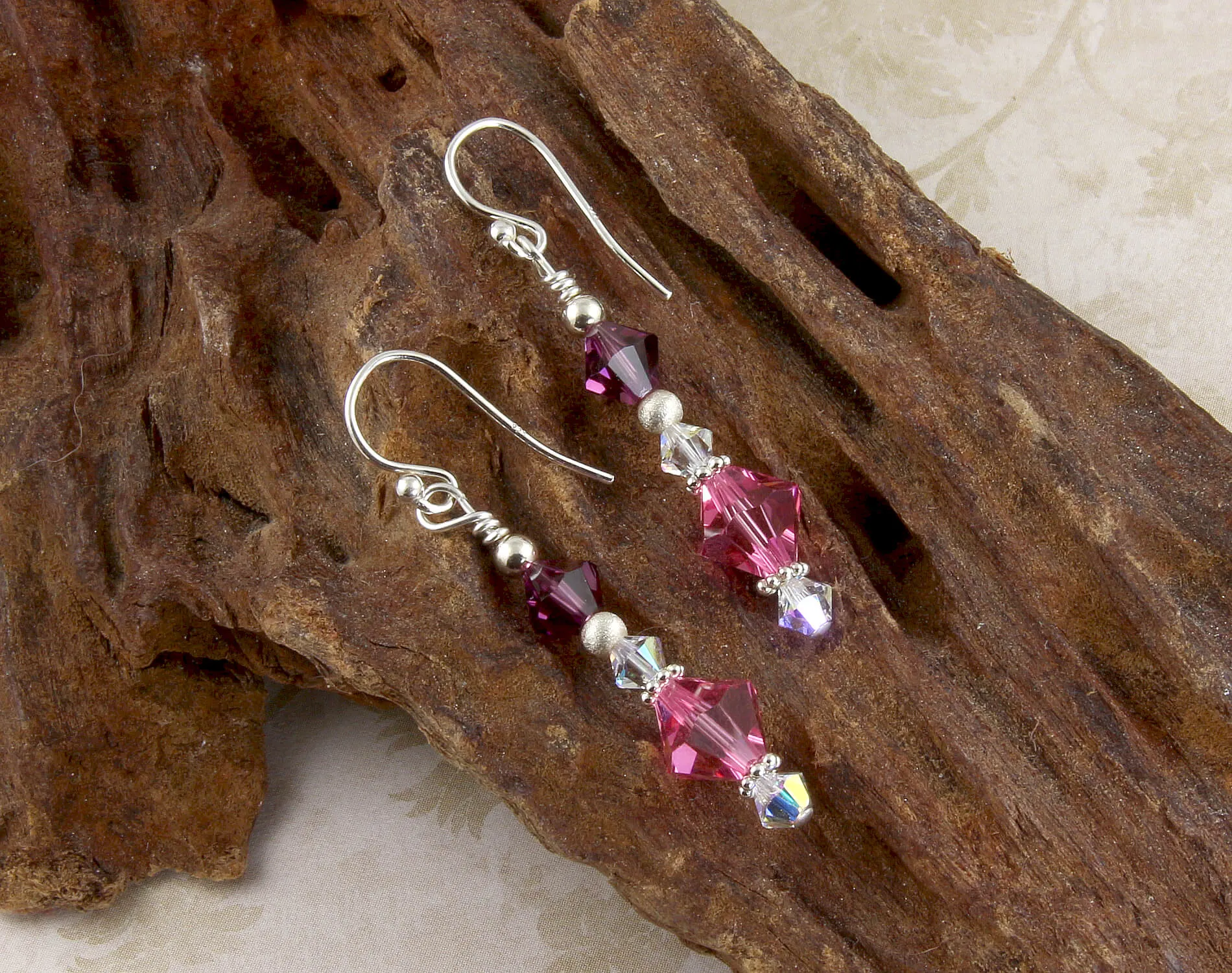 Amethyst Pink Crystal Beaded Earrings