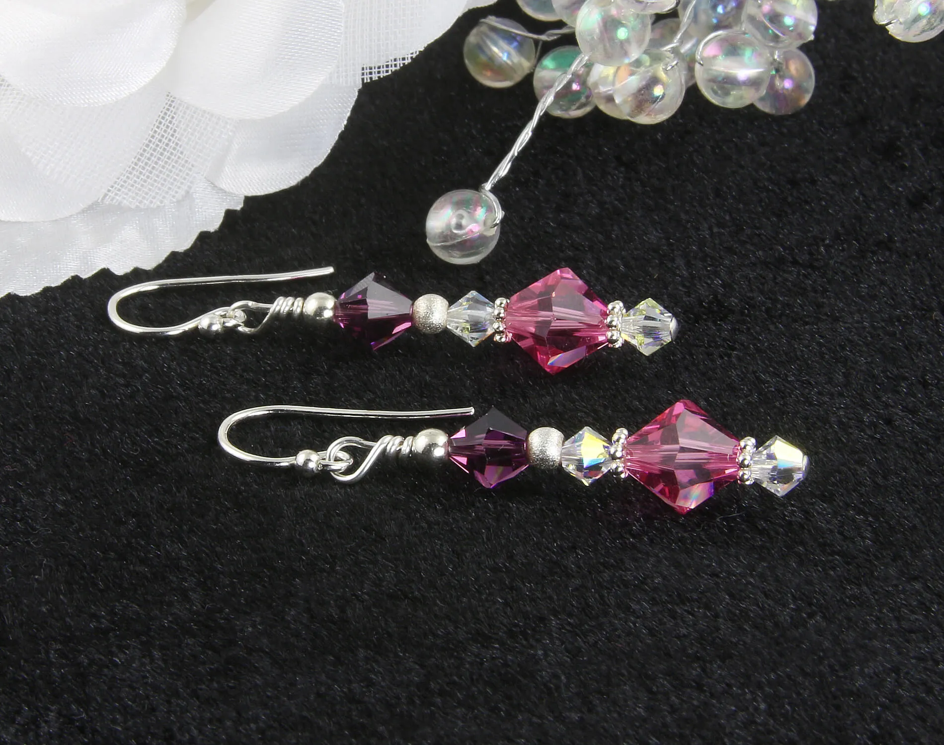 Amethyst Pink Crystal Beaded Earrings