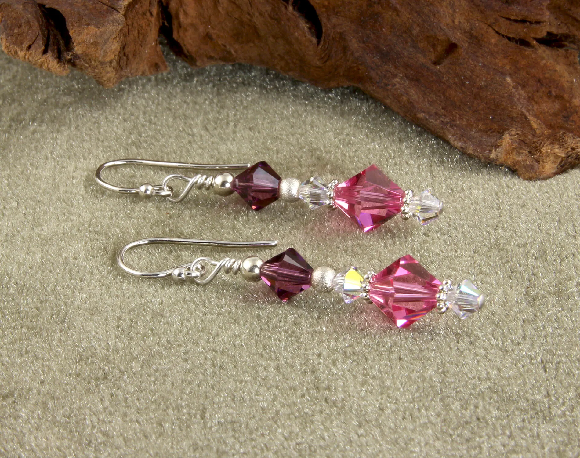 Amethyst Pink Crystal Beaded Earrings