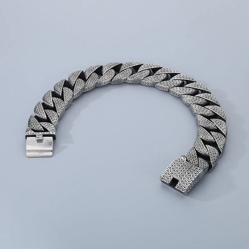 Ancient Silver Power Trident Men's Bracelet - Stylish 31mm Thick Chain in Stainless Steel