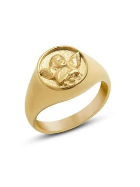 Angel Signet Ring 18K Gold Plated Luxury Fashion Titanium Steel Statement Ring