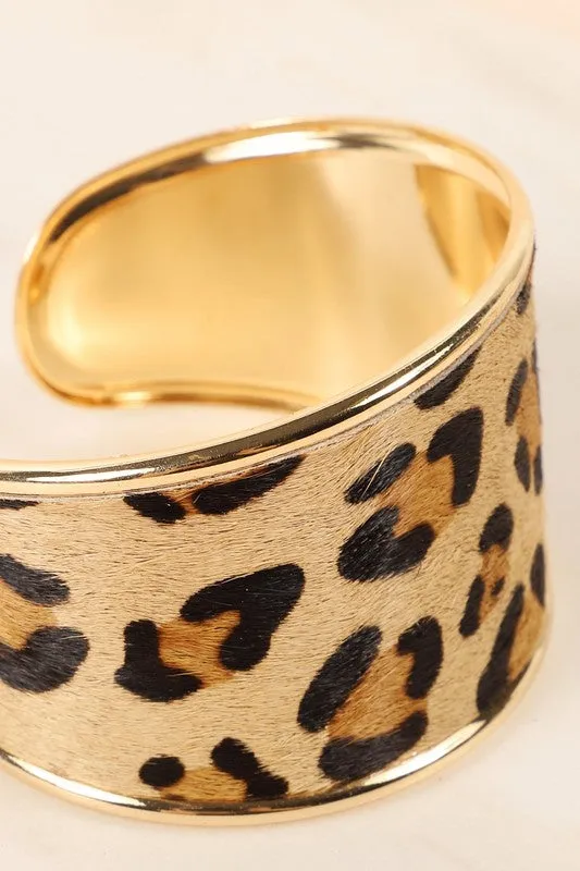 Animal Print Cuff Bracelet - Brown