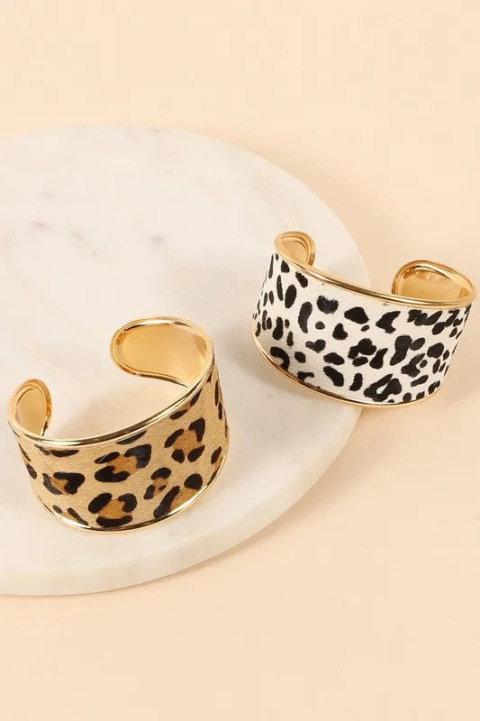 Animal Print Cuff Bracelet - Brown