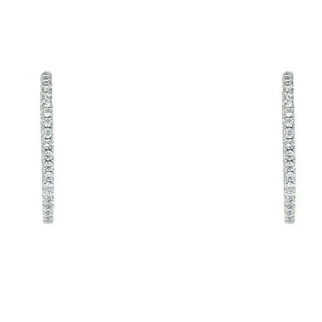 Anna 1.6” Inside Outside CZ Silver Hoop Earrings