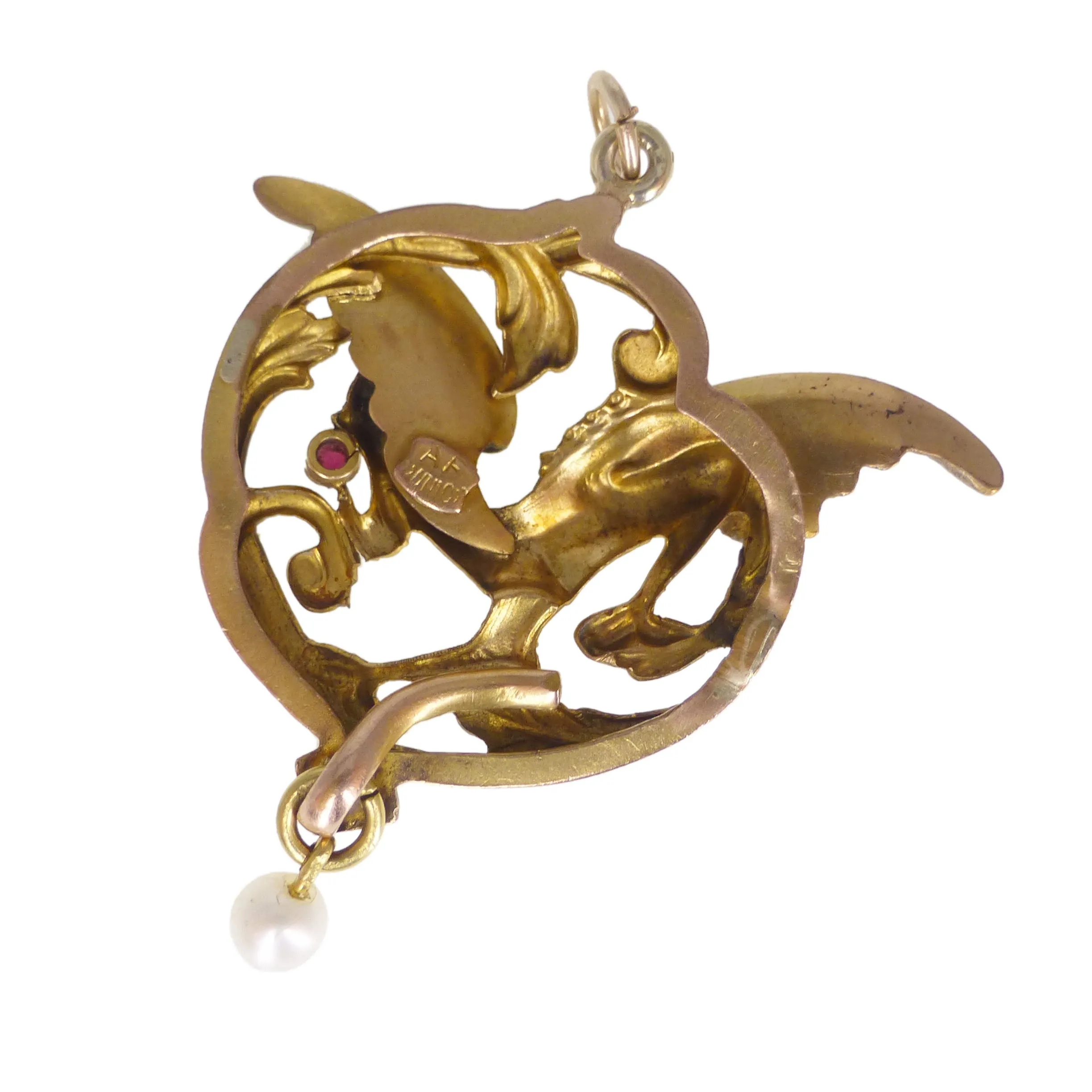 Antique Art Nouveau Gold Filled Dragon Griffon Pendant