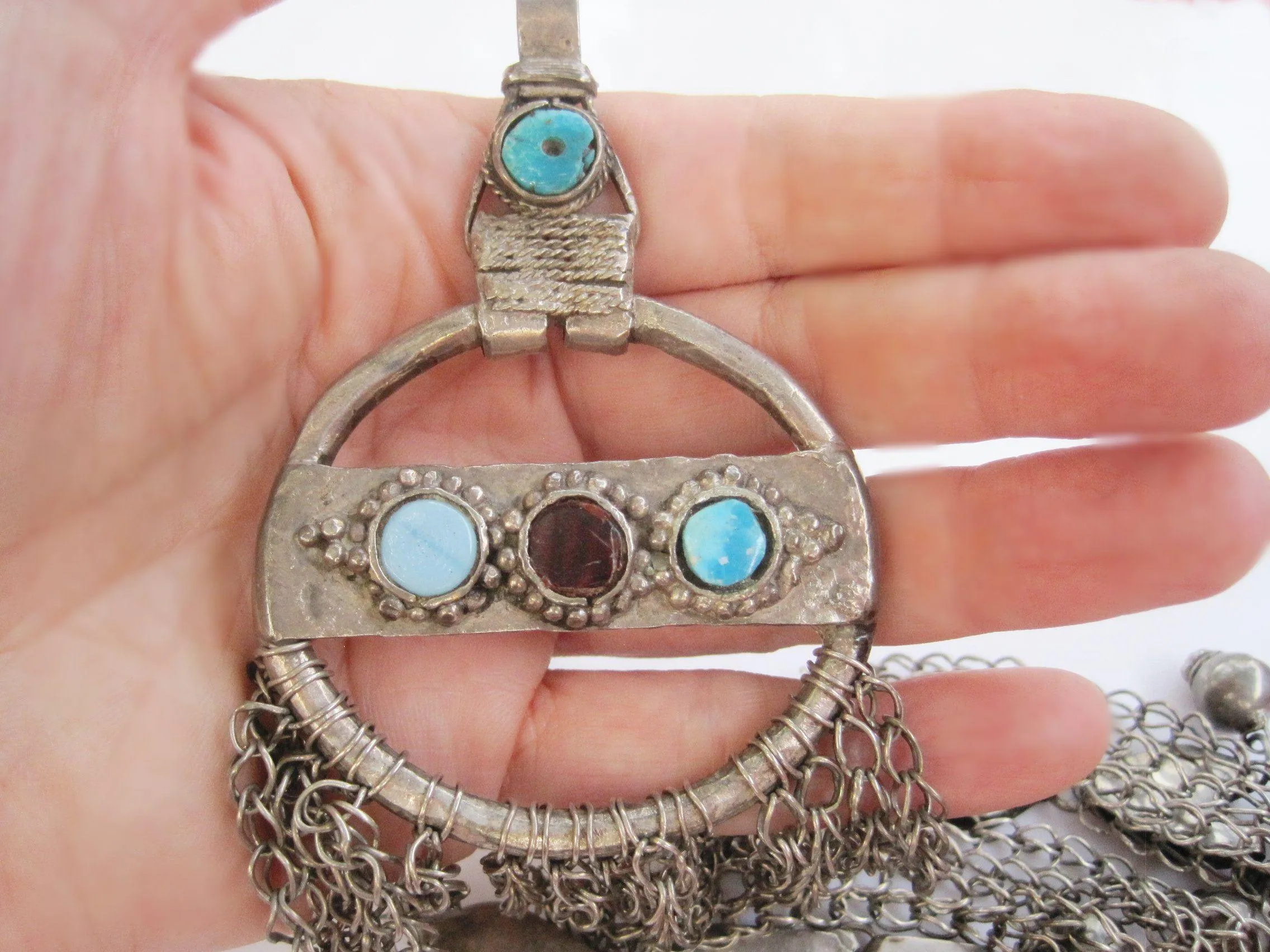 Antique Saudi Silver Pendant for Headdress or Hair Ornament