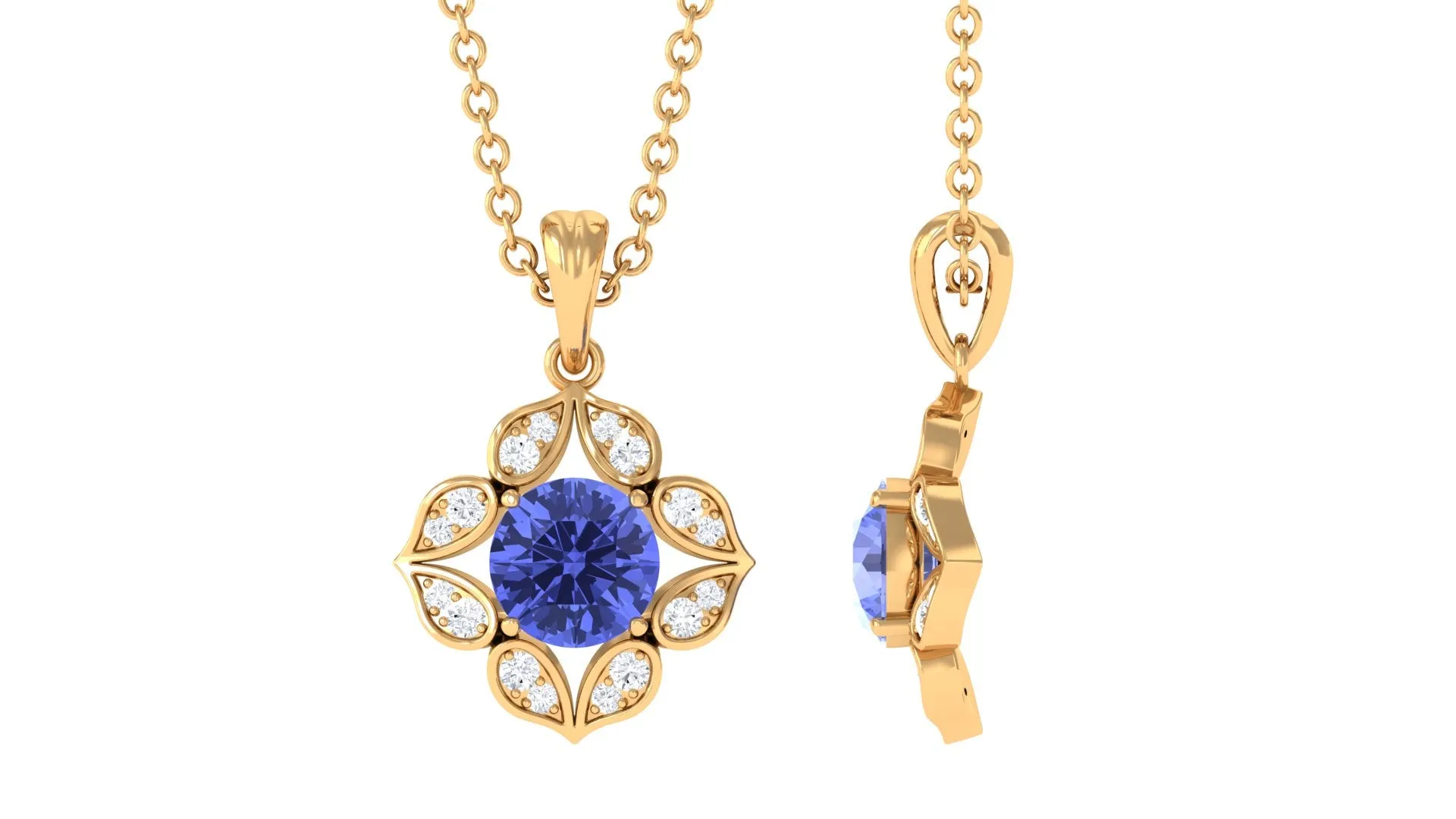 Antique Style Natural Tanzanite Bridal Pendant with Diamond